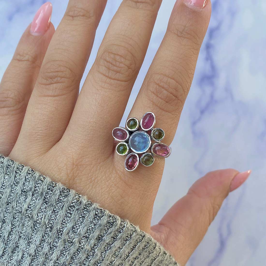 Aquamarine Adjustable Ring-(AQM-CCR-14.)