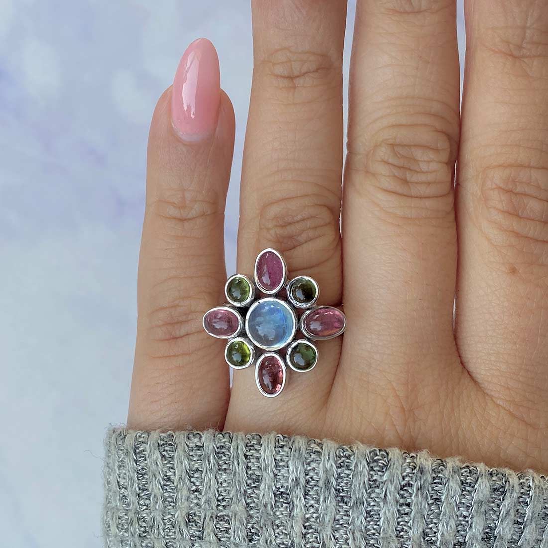 Aquamarine Adjustable Ring-(AQM-CCR-14.)