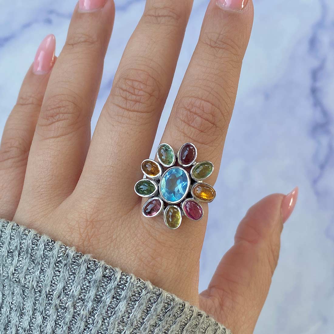 Aquamarine Adjustable Ring-(AQM-CCR-2.)