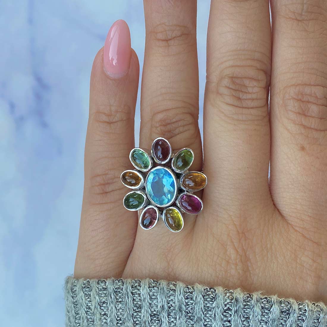 Aquamarine Adjustable Ring-(AQM-CCR-2.)