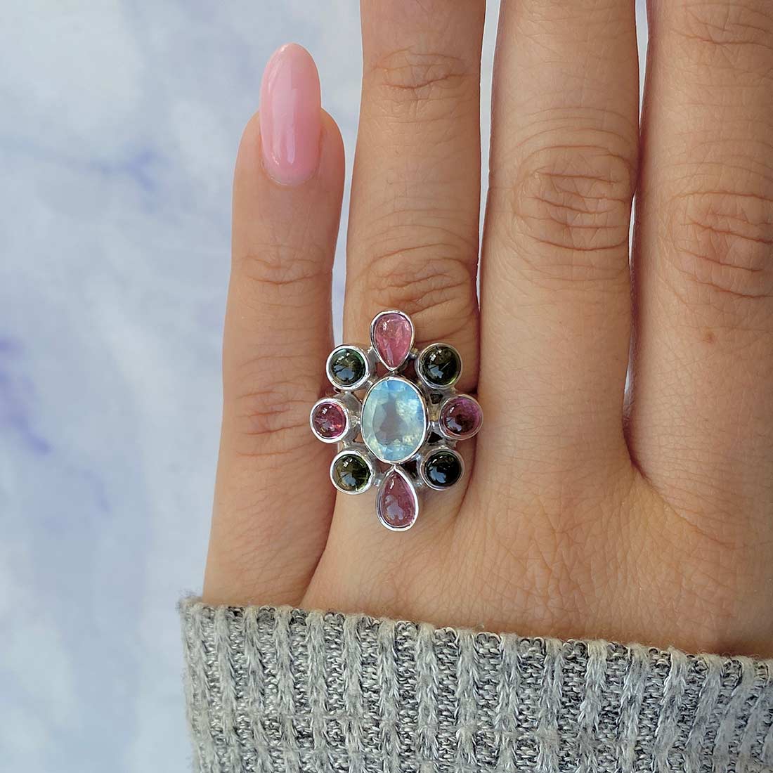 Aquamarine Adjustable Ring-(AQM-CCR-25.)