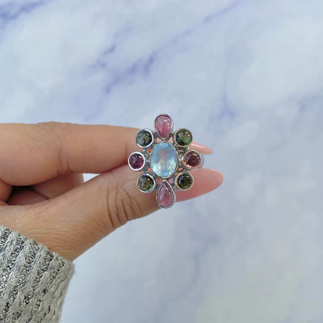 Aquamarine Adjustable Ring-(AQM-CCR-25.)