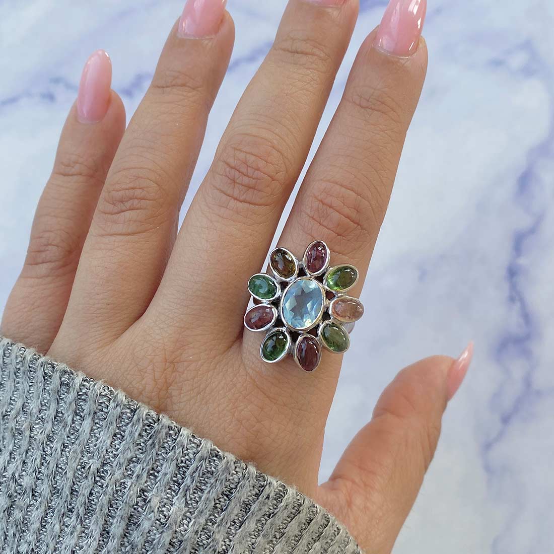 Aquamarine Adjustable Ring-(AQM-CCR-28.)