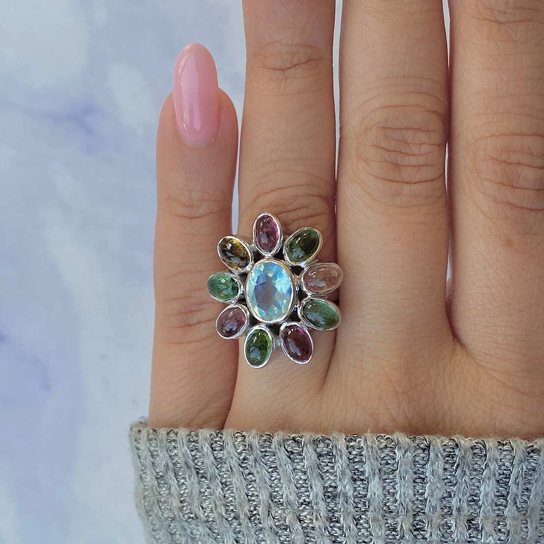 Aquamarine Adjustable Ring-(AQM-CCR-28.)