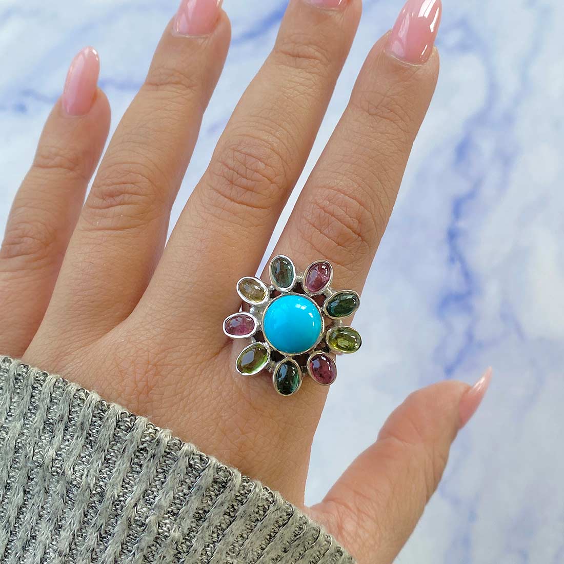 Turquoise Adjustable Ring-(TRQ-CCR-37.)