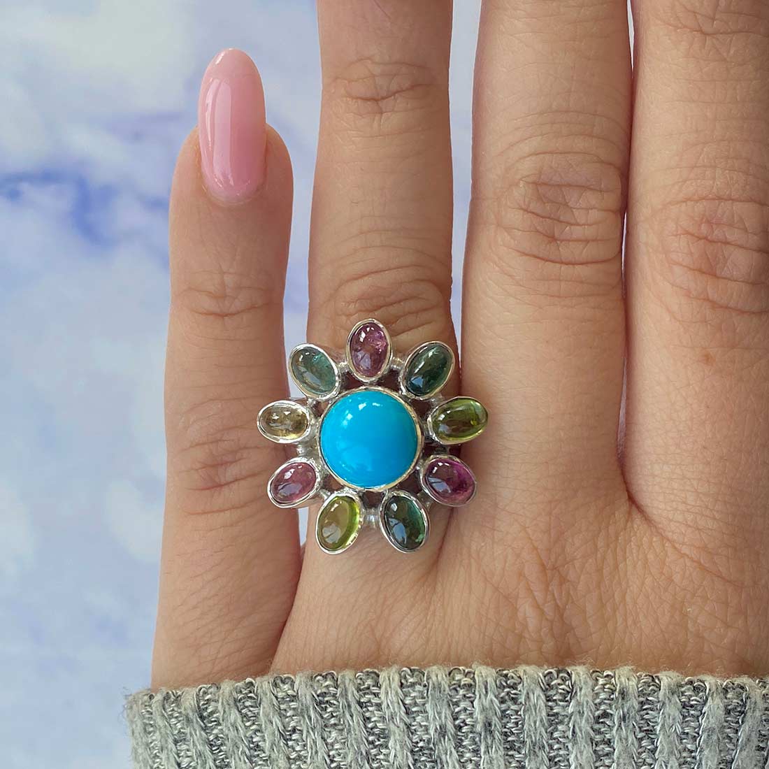 Turquoise Adjustable Ring-(TRQ-CCR-37.)