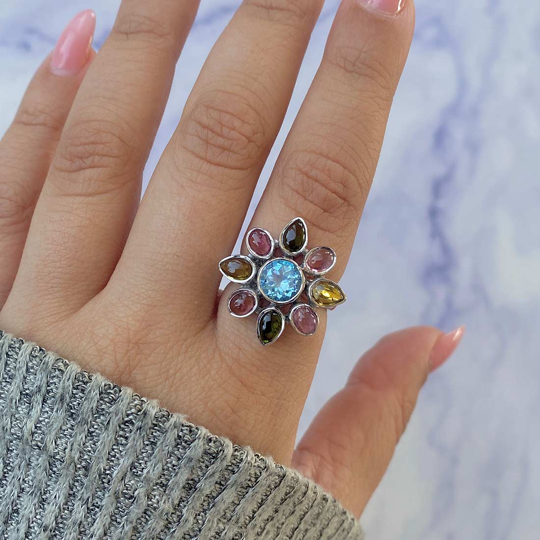 Swiss Blue Topaz Adjustable Ring-(SBTZ-CCR-9.)