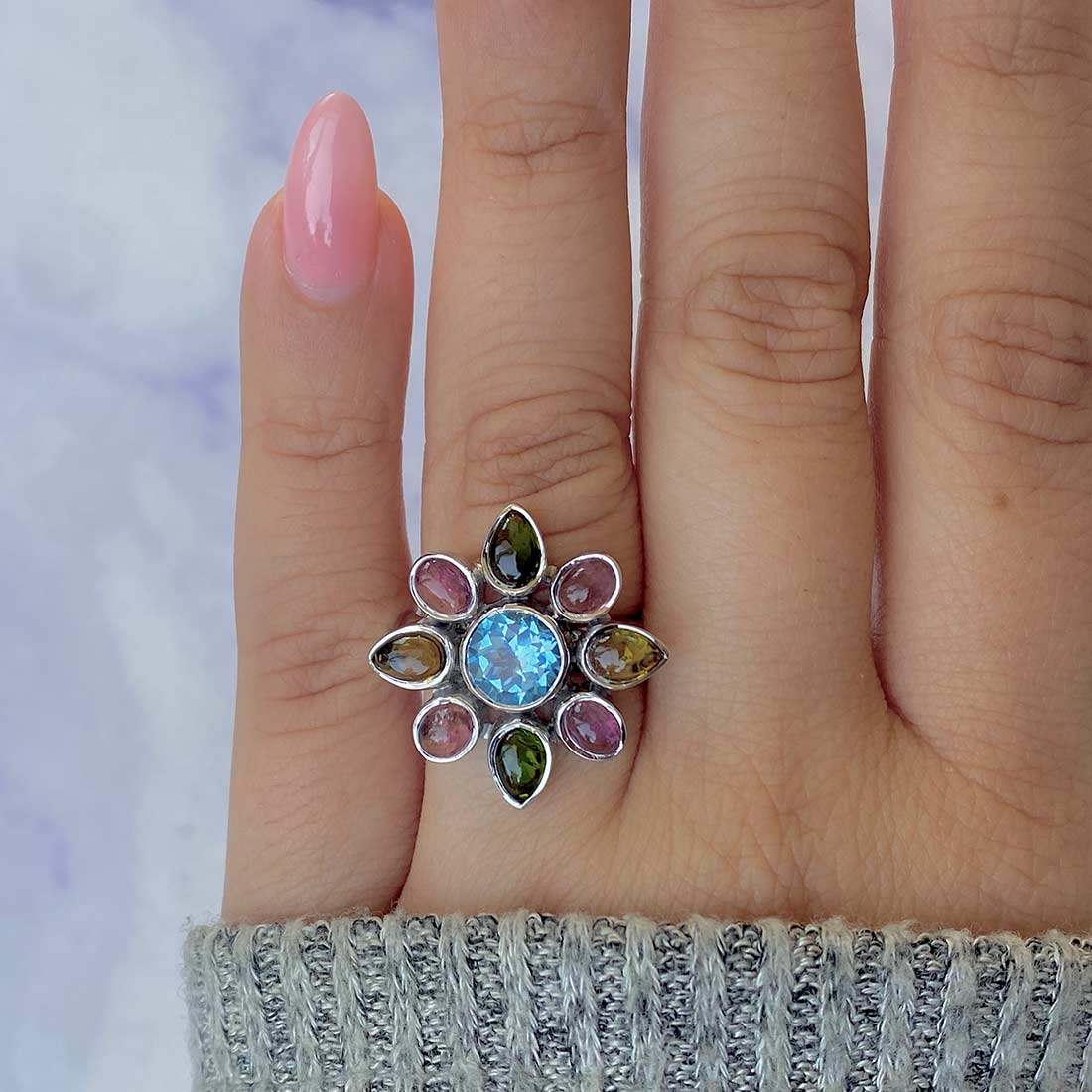 Swiss Blue Topaz Adjustable Ring-(SBTZ-CCR-9.)