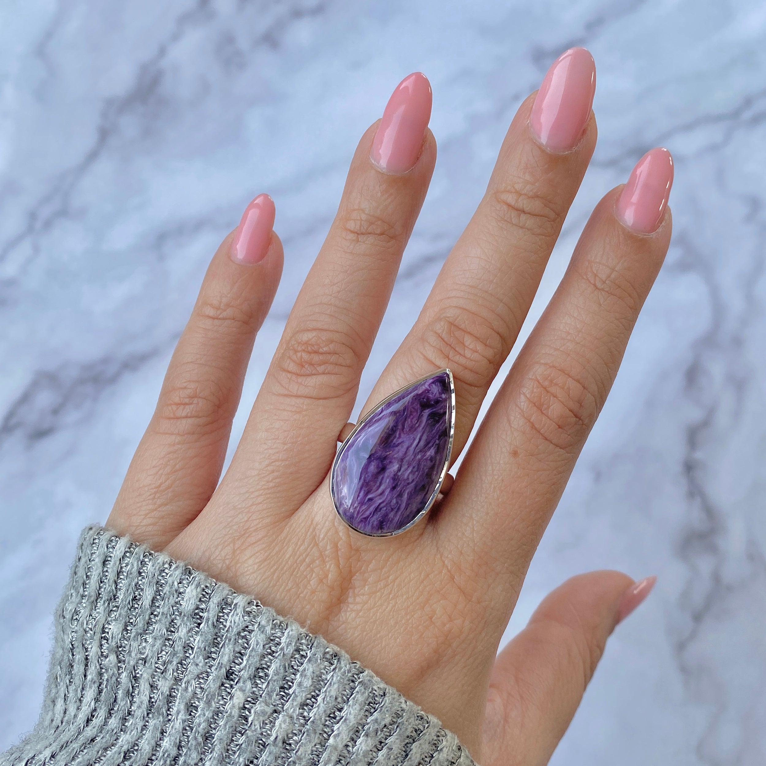 Charoite Adjustable Ring-(CHR-R-29)