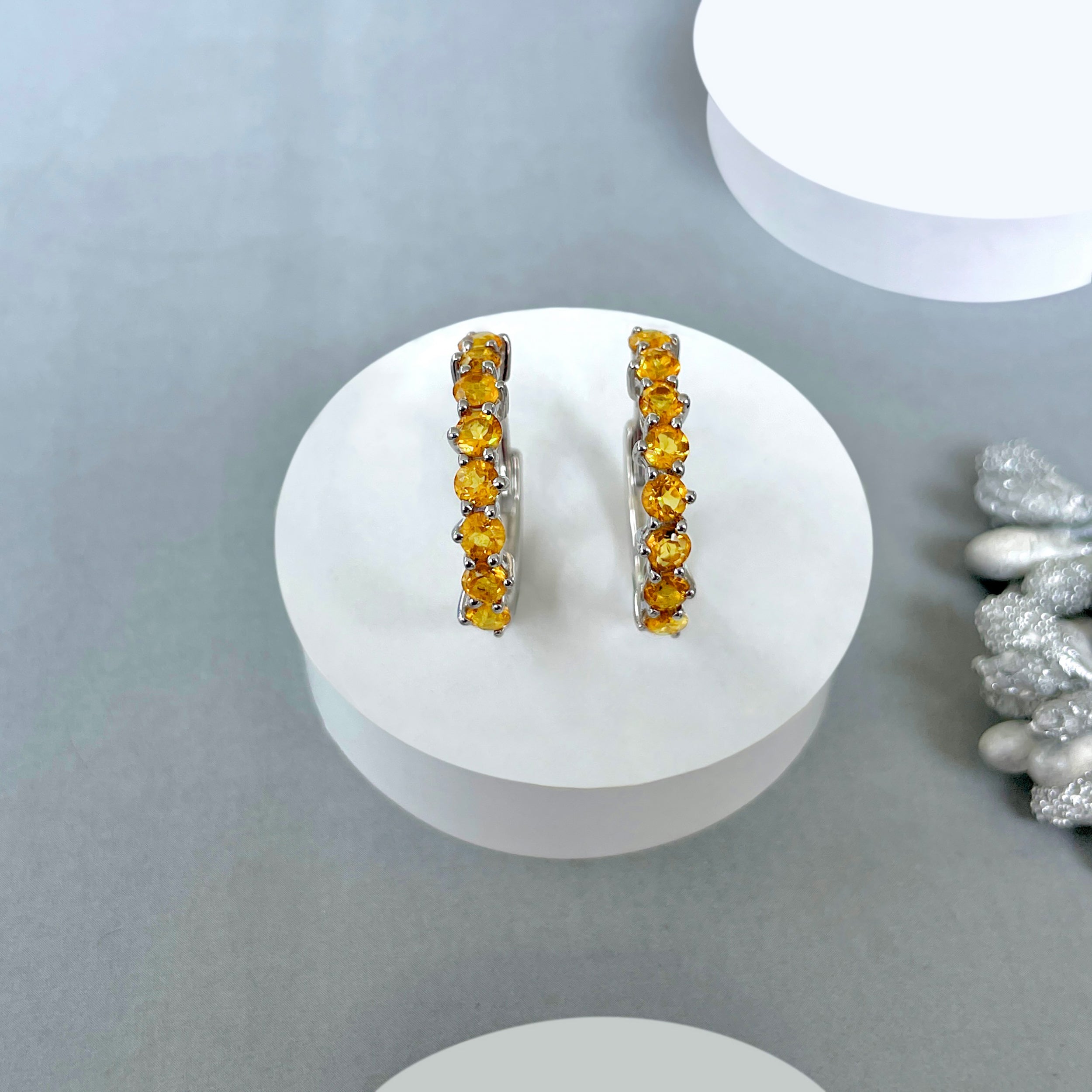 Citrine Hoop Earrings-(CIT-SE-1276.)