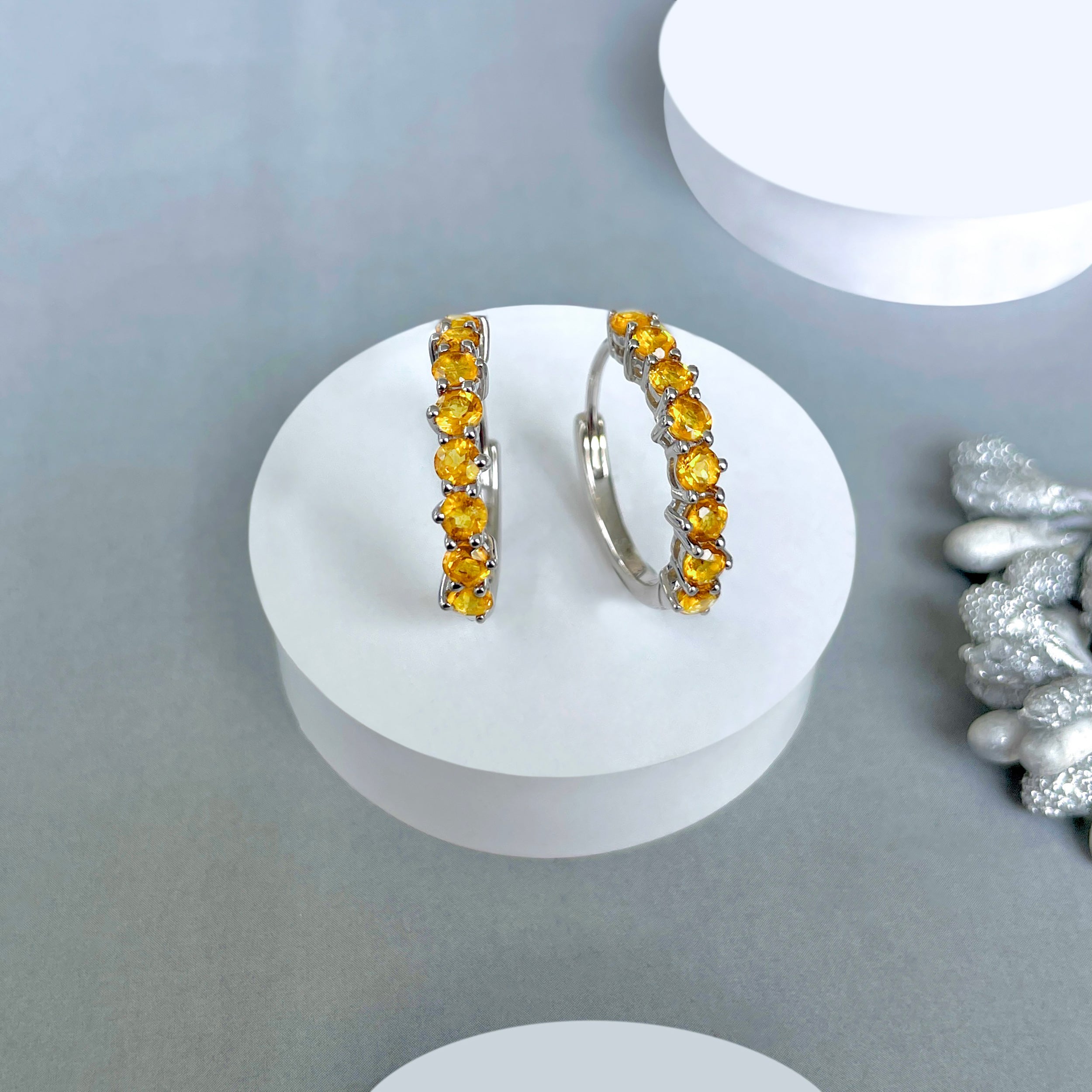 Citrine Hoop Earrings-(CIT-SE-1276.)