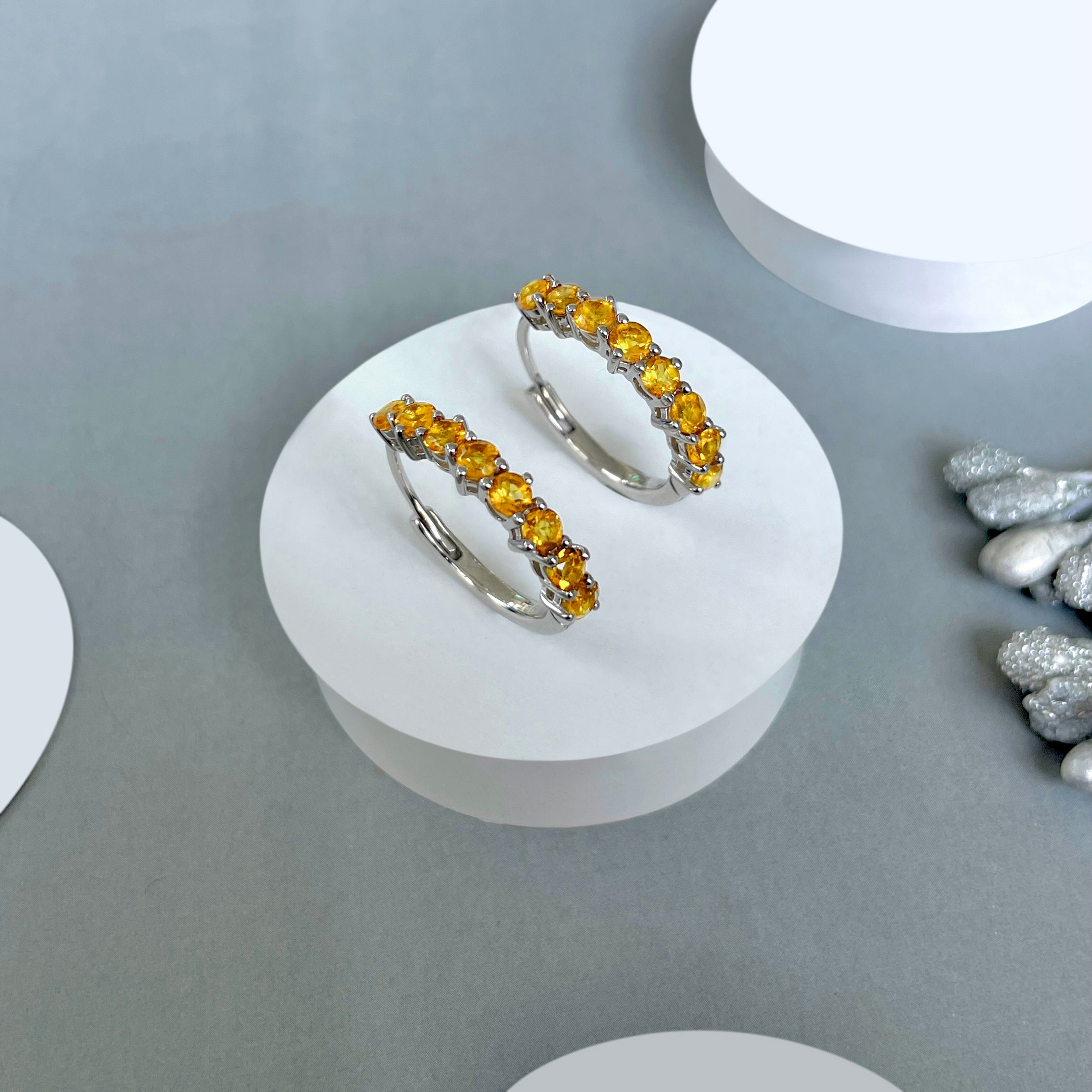 Citrine Hoop Earrings-(CIT-SE-1276.)