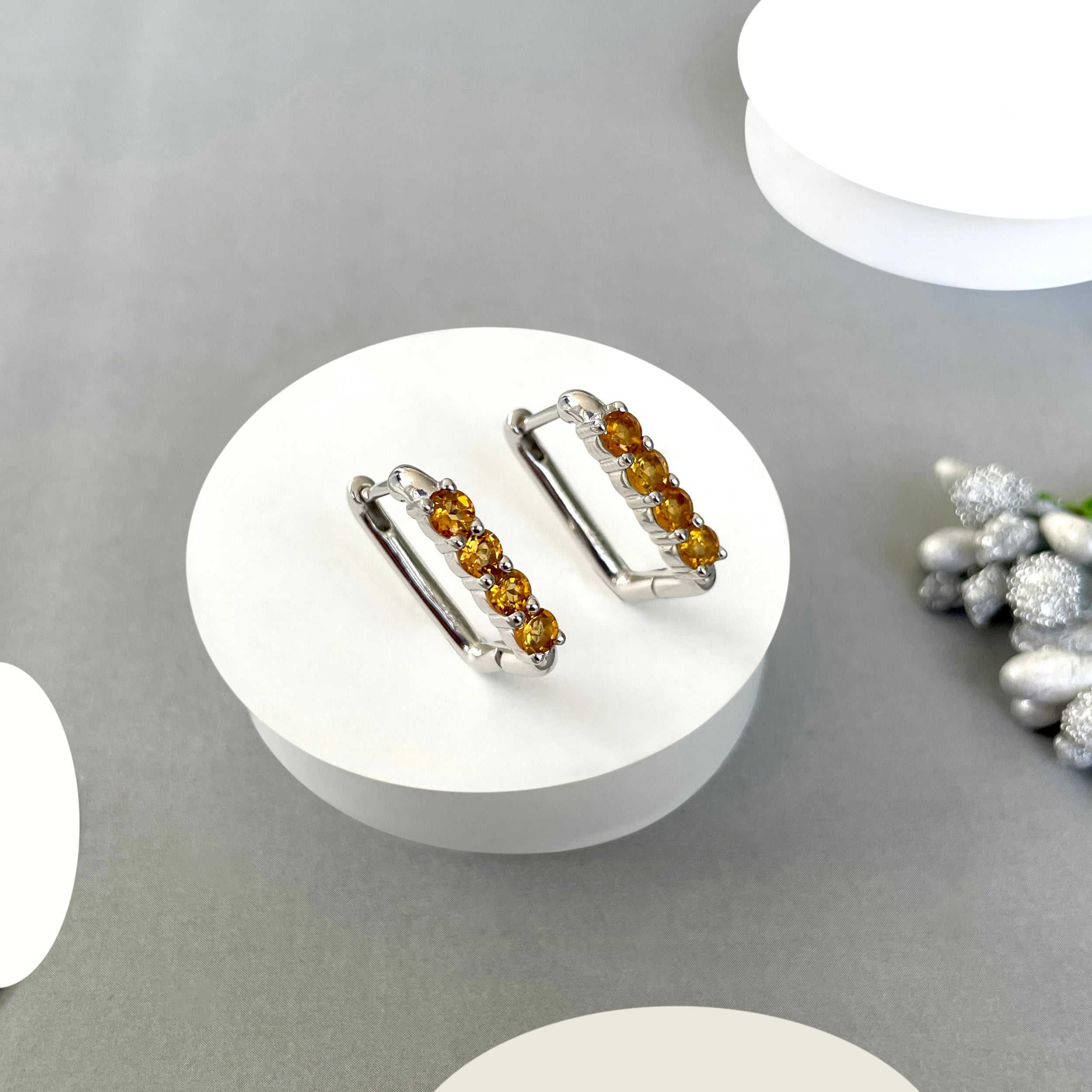 Citrine Hoop Earrings-(CIT-SE-1281.)
