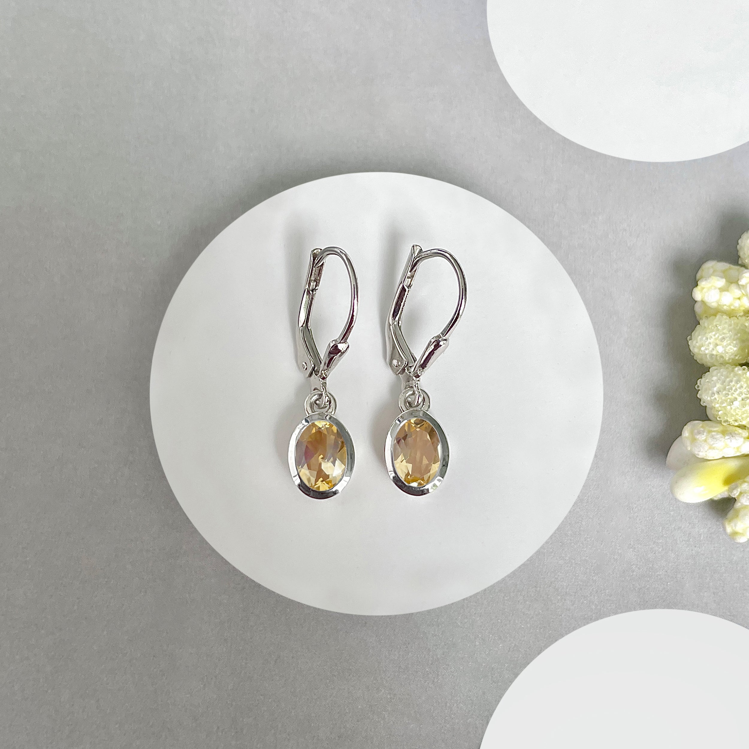Citrine Leverback Earrings-(CIT-SE-1316.)