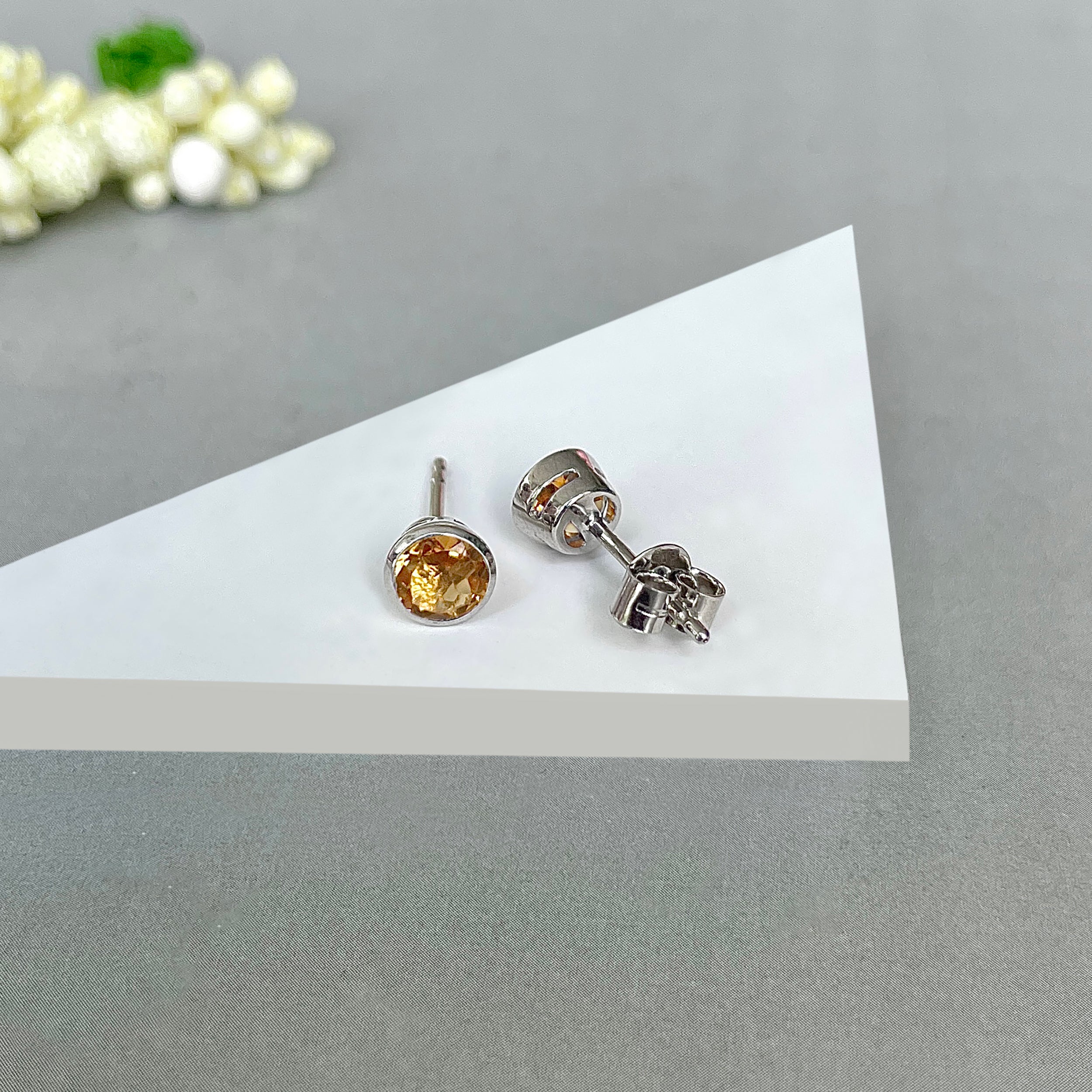 Citrine Stud Earrings-(CIT-SE-1425.)