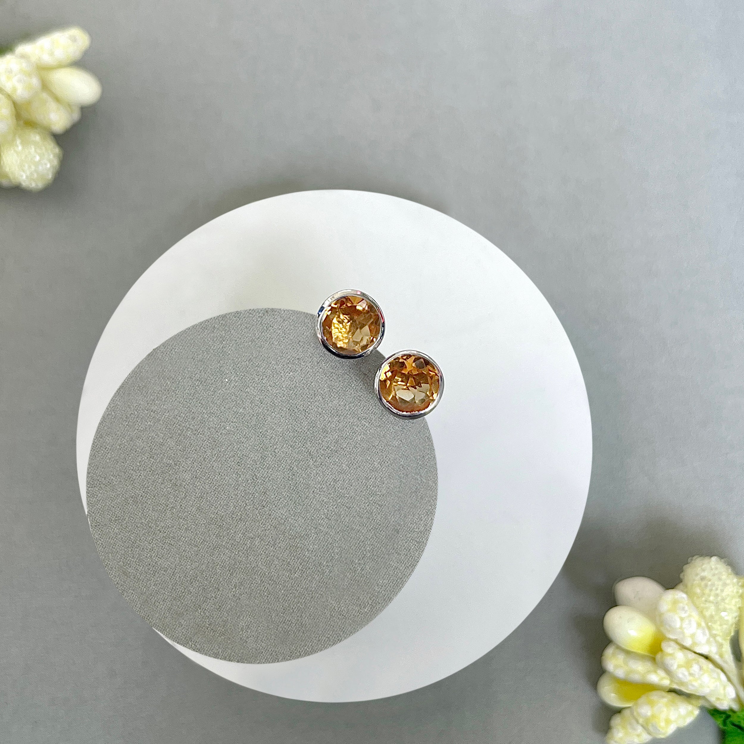 Citrine Stud Earrings-(CIT-SE-1425.)