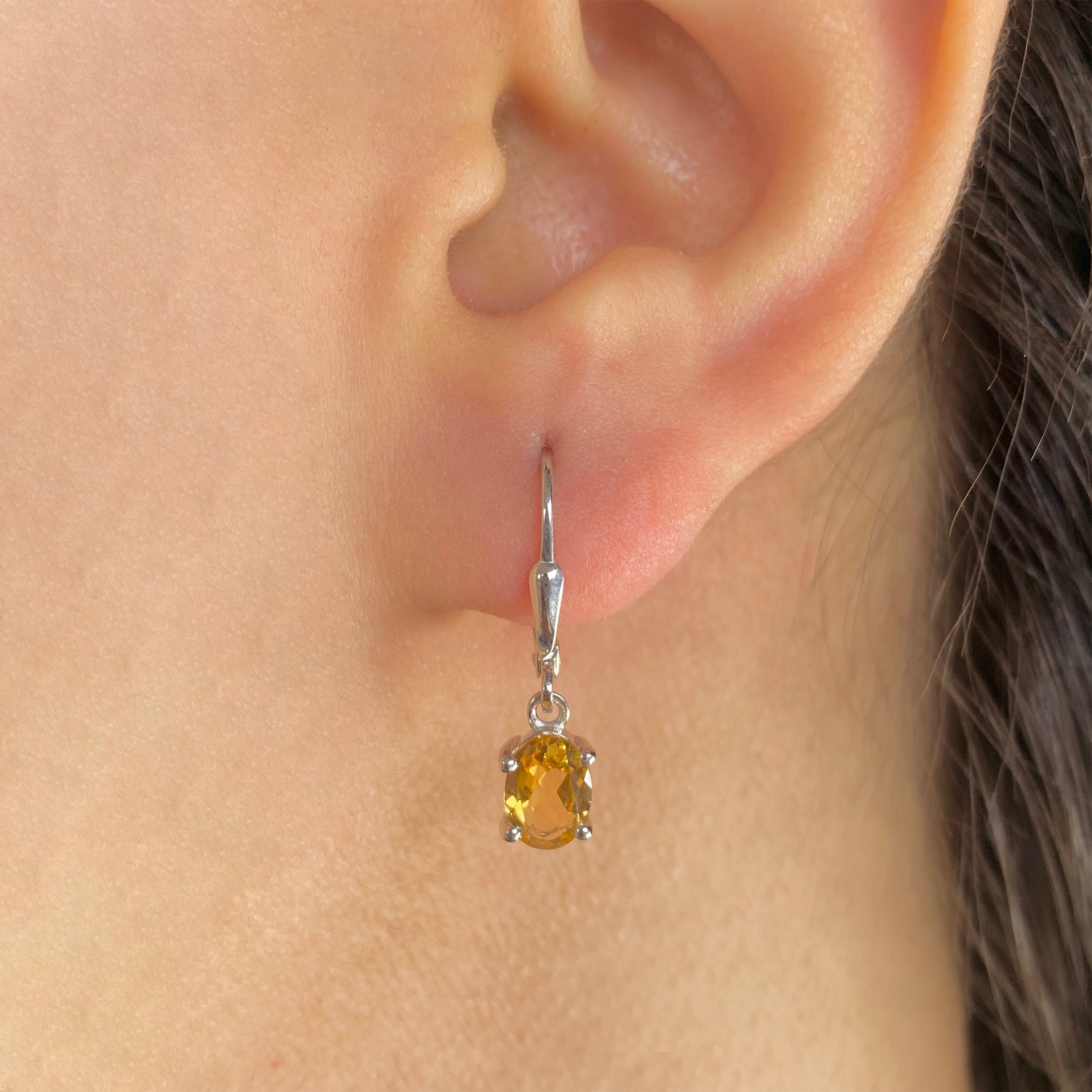 Citrine Leverback Earrings-(CIT-SE-670.)