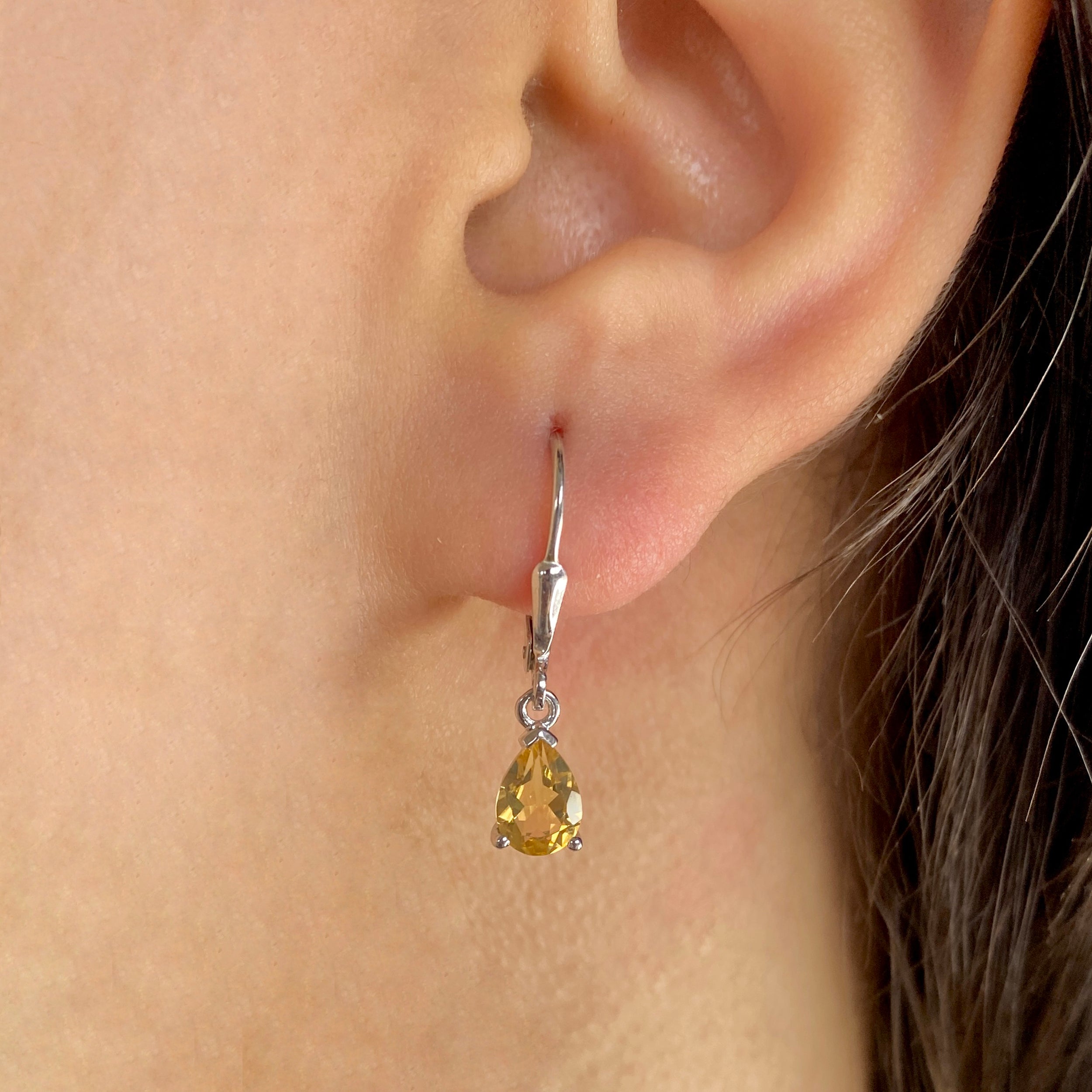 Citrine Leverback Earrings-(CIT-SE-676.)
