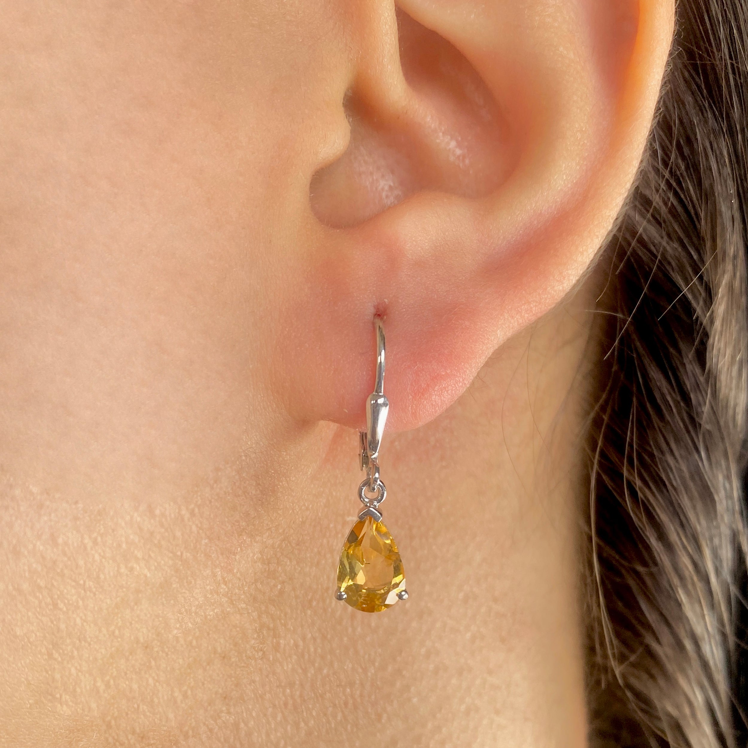 Citrine Leverback Earrings-(CIT-SE-677.)