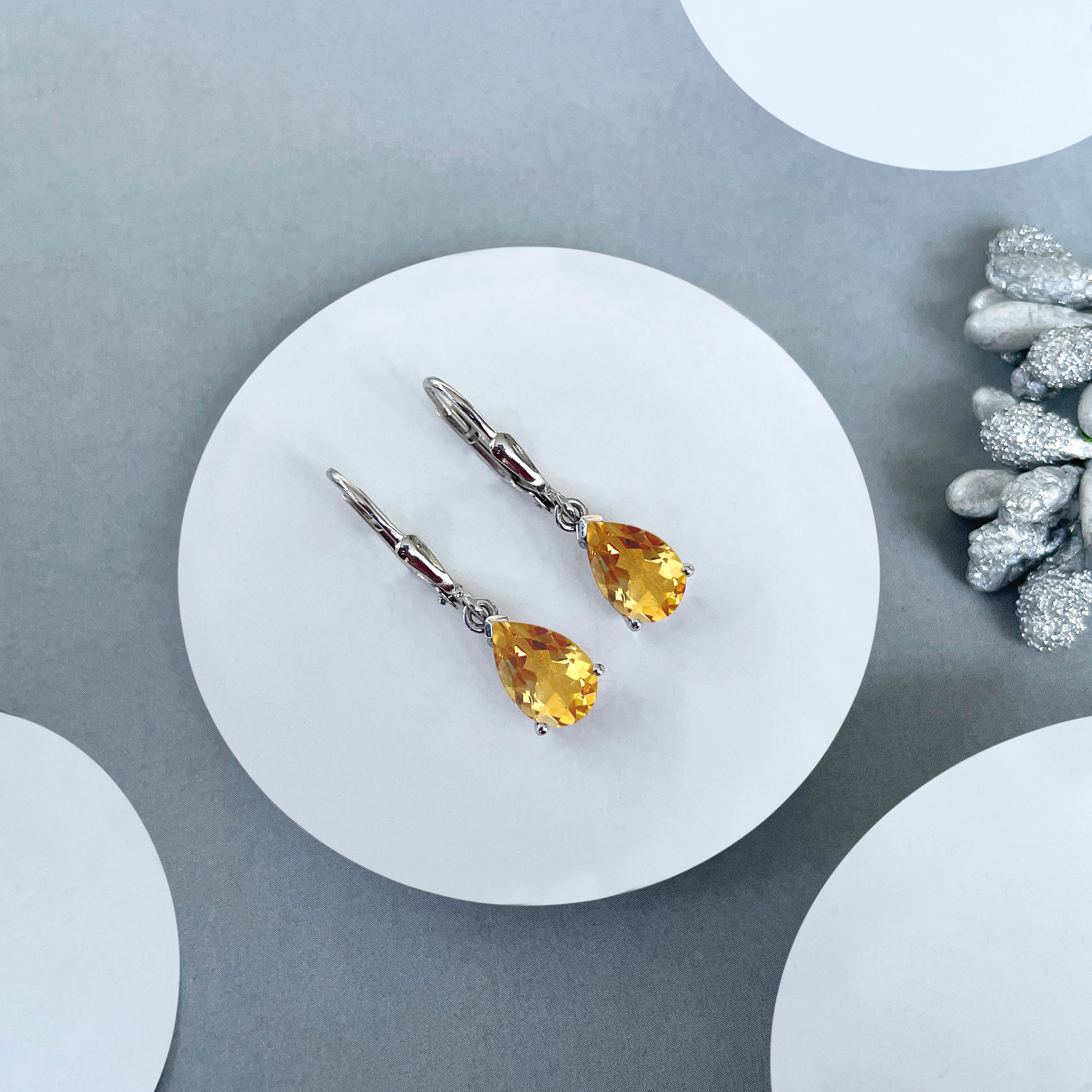 Citrine Leverback Earrings-(CIT-SE-677.)