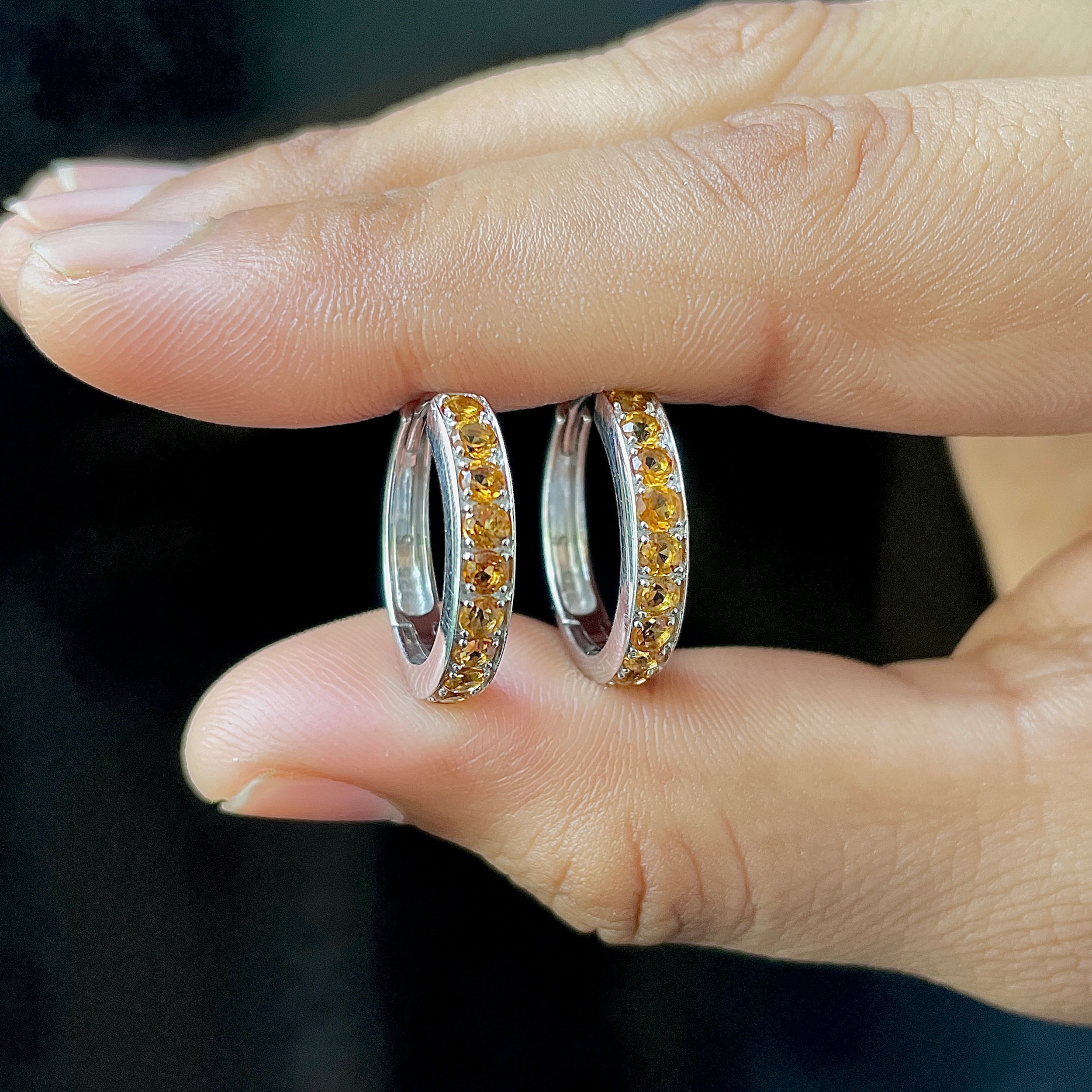 Citrine Hoop Earrings-(CIT-SE-970.)