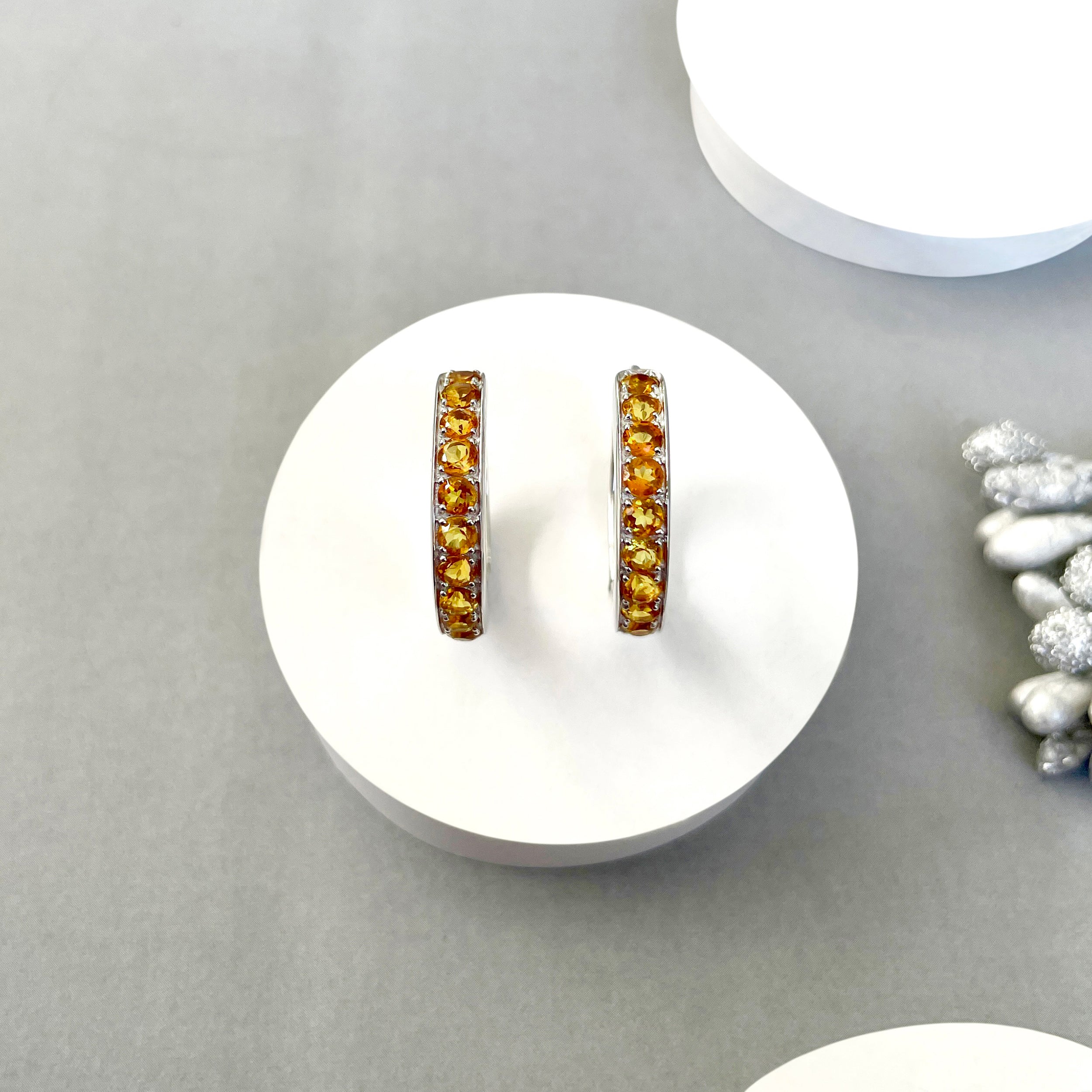 Citrine Hoop Earrings-(CIT-SE-970.)