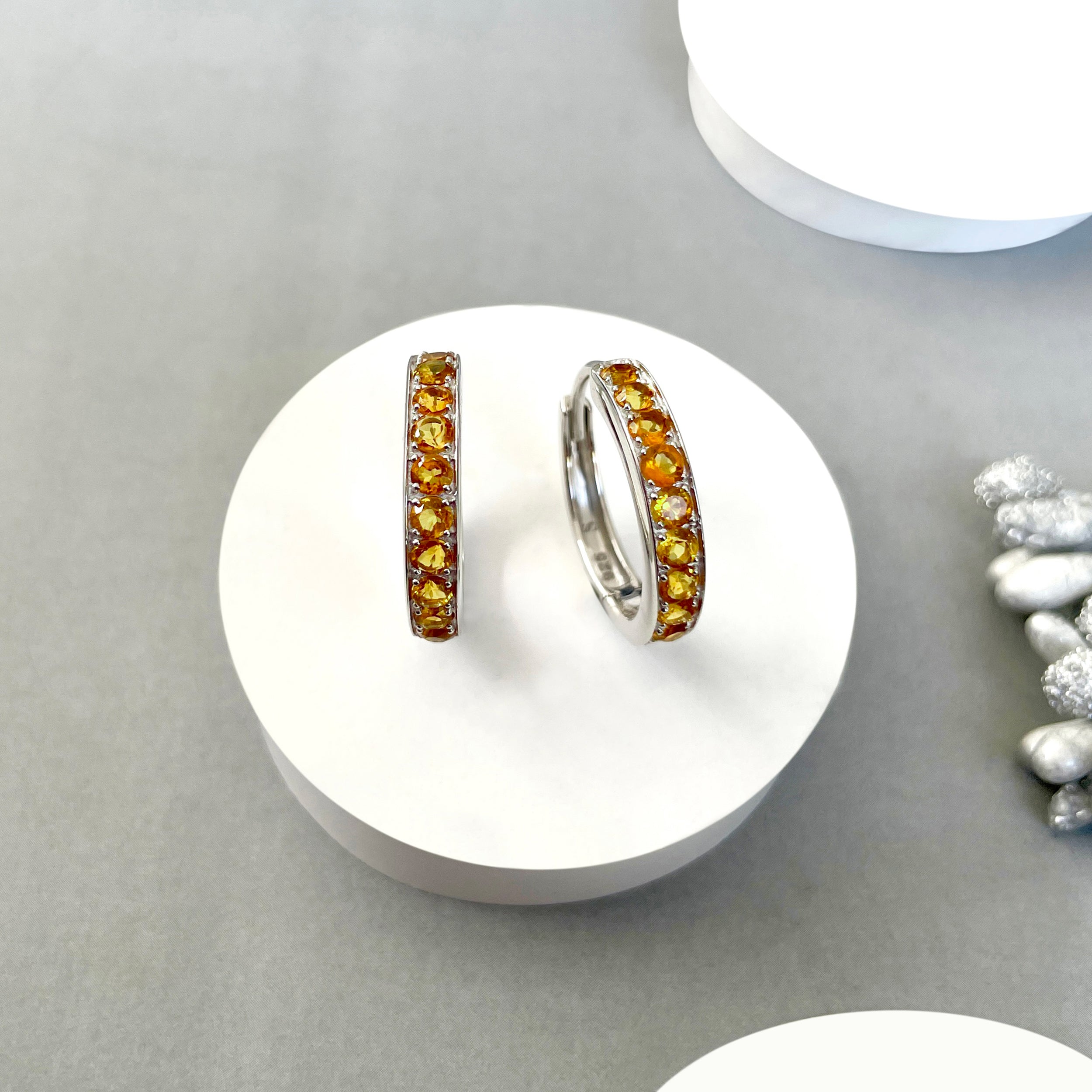 Citrine Hoop Earrings-(CIT-SE-970.)