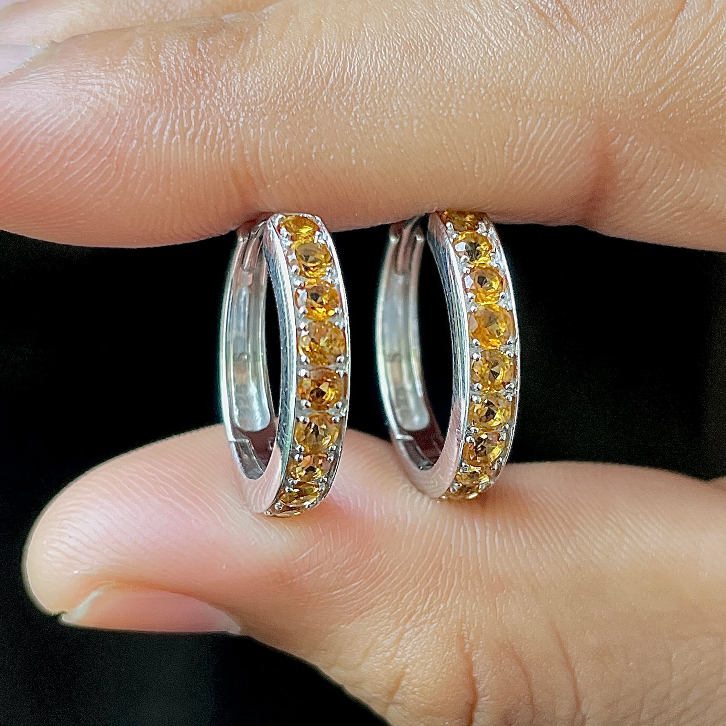 Citrine Hoop Earrings-(CIT-SE-970.)