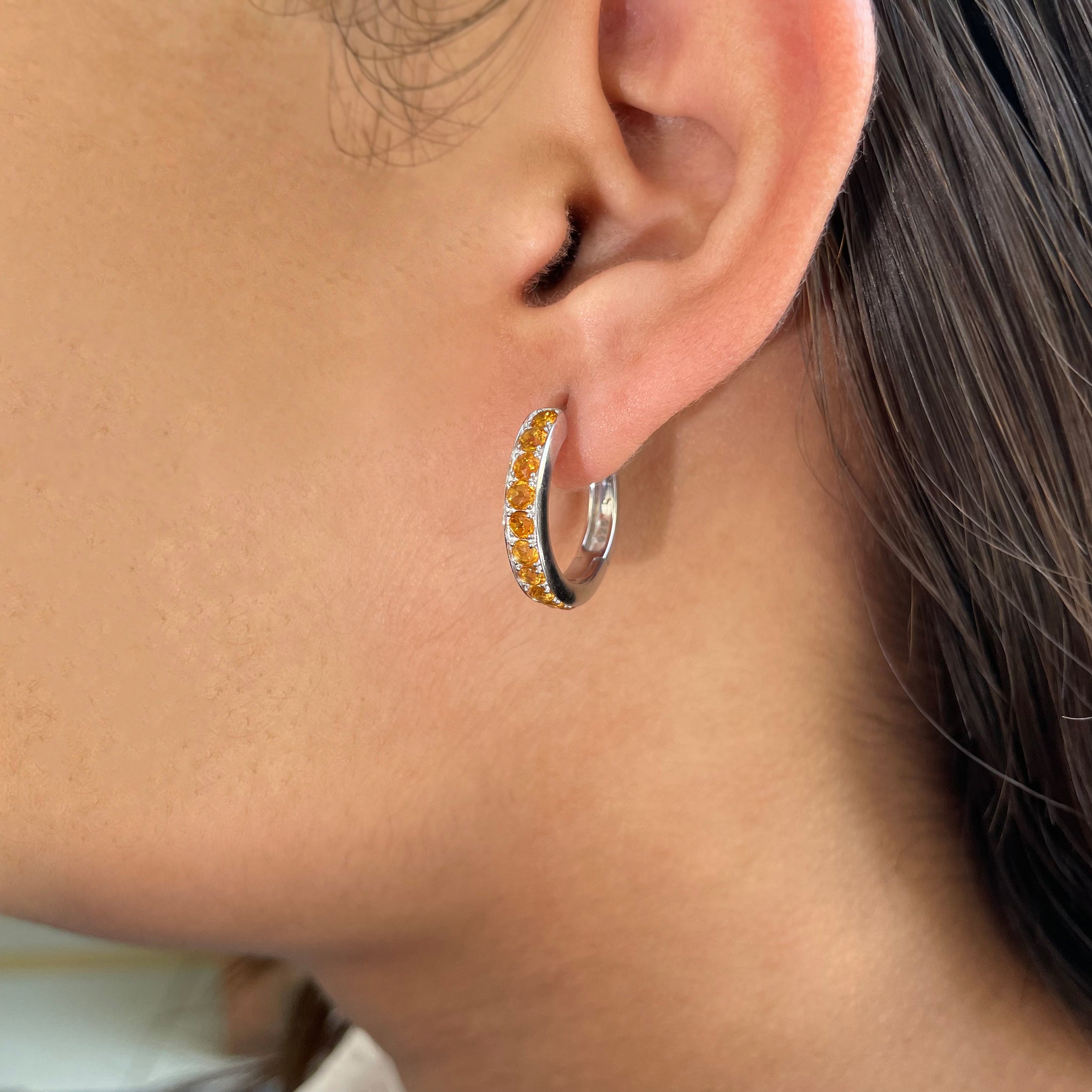 Citrine Hoop Earrings-(CIT-SE-970.)