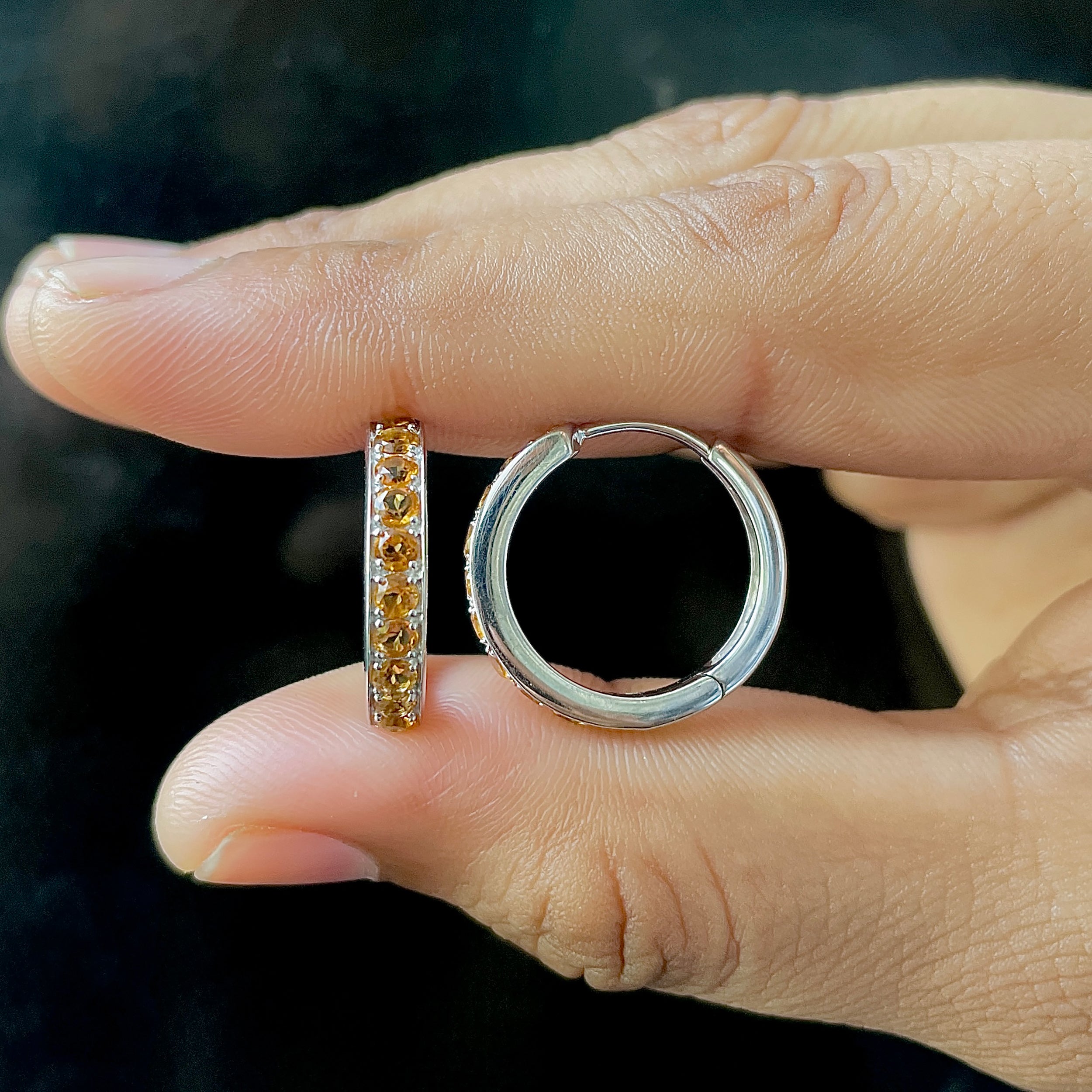 Citrine Hoop Earrings-(CIT-SE-970.)