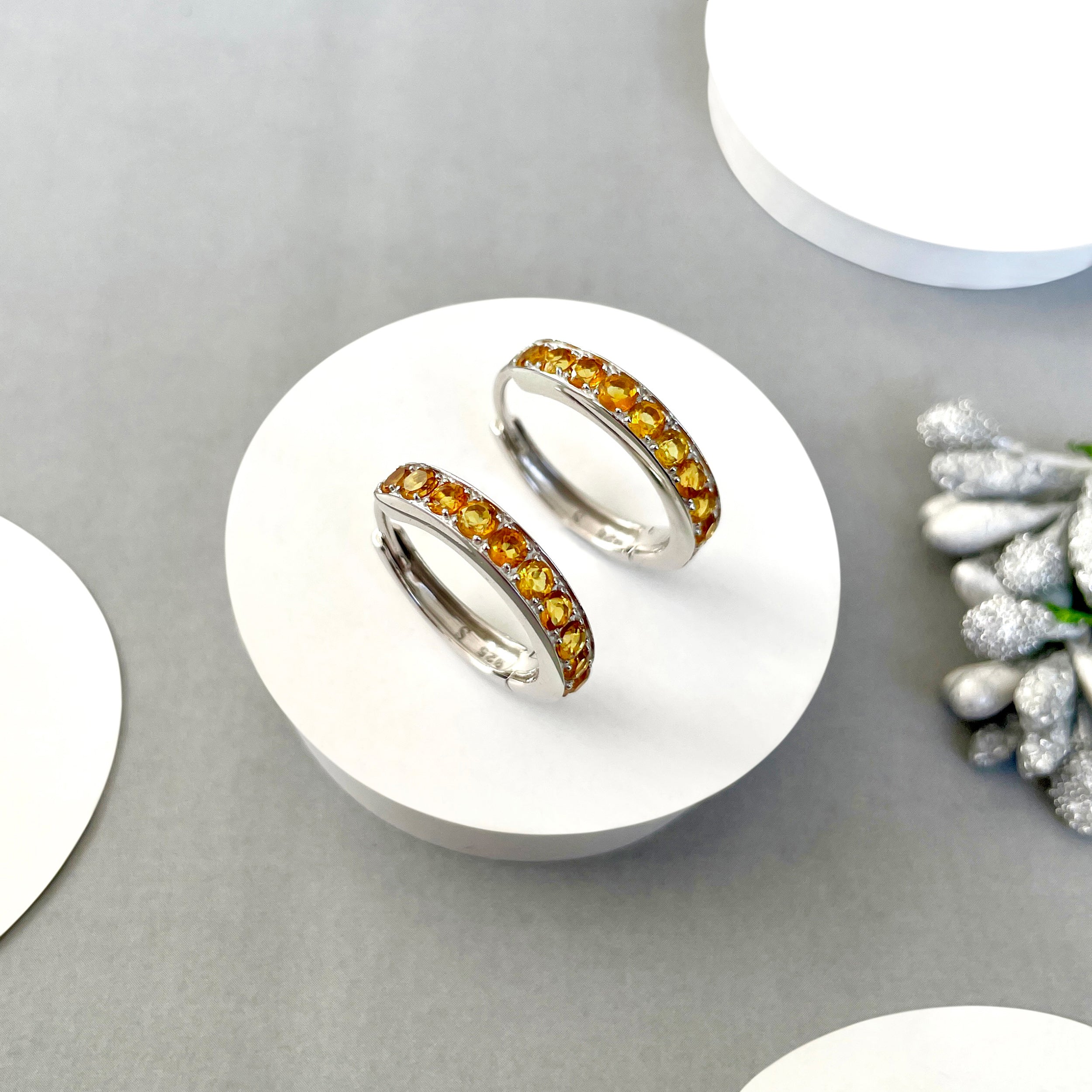 Citrine Hoop Earrings-(CIT-SE-970.)
