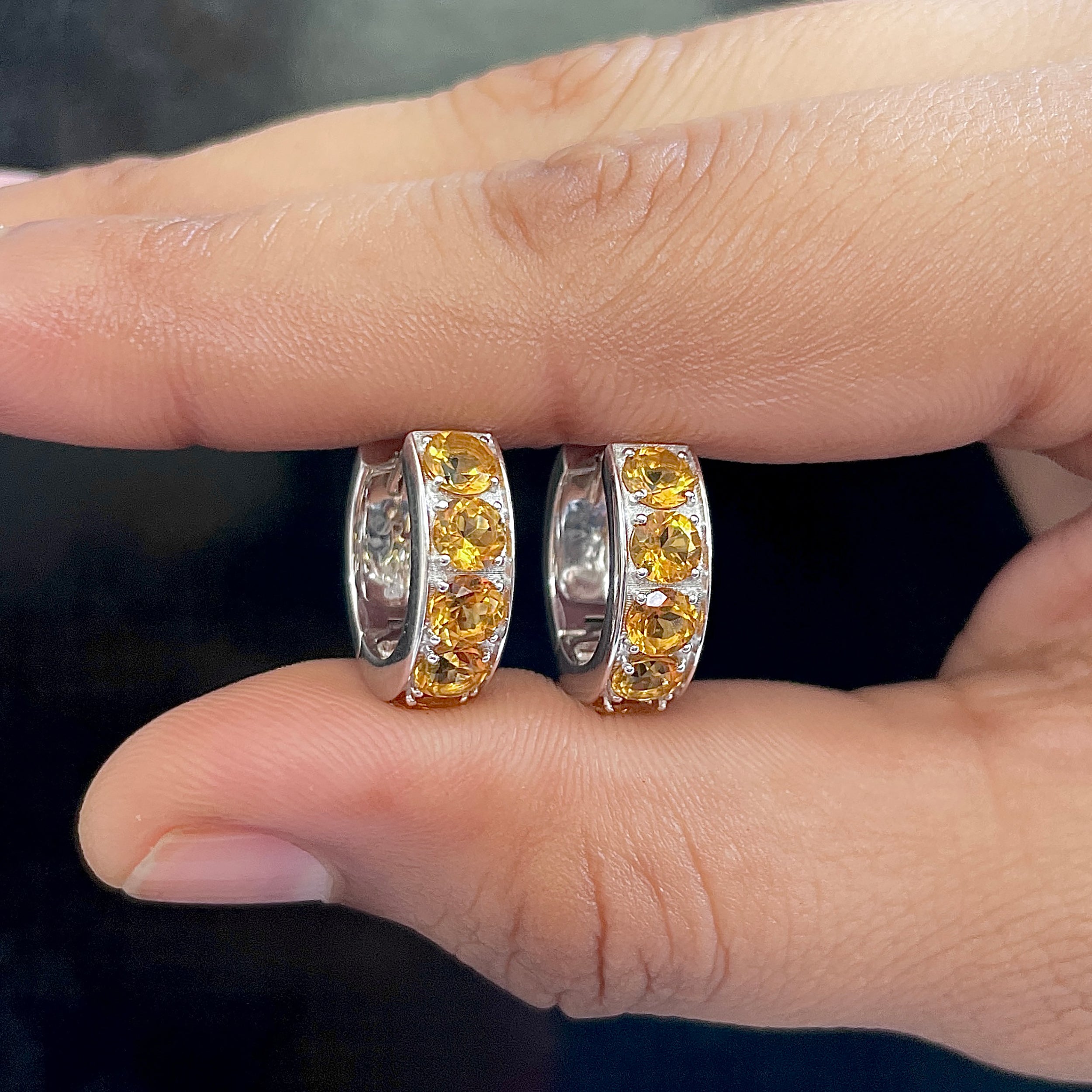 Citrine Hoop Earrings-(CIT-SE-973.)