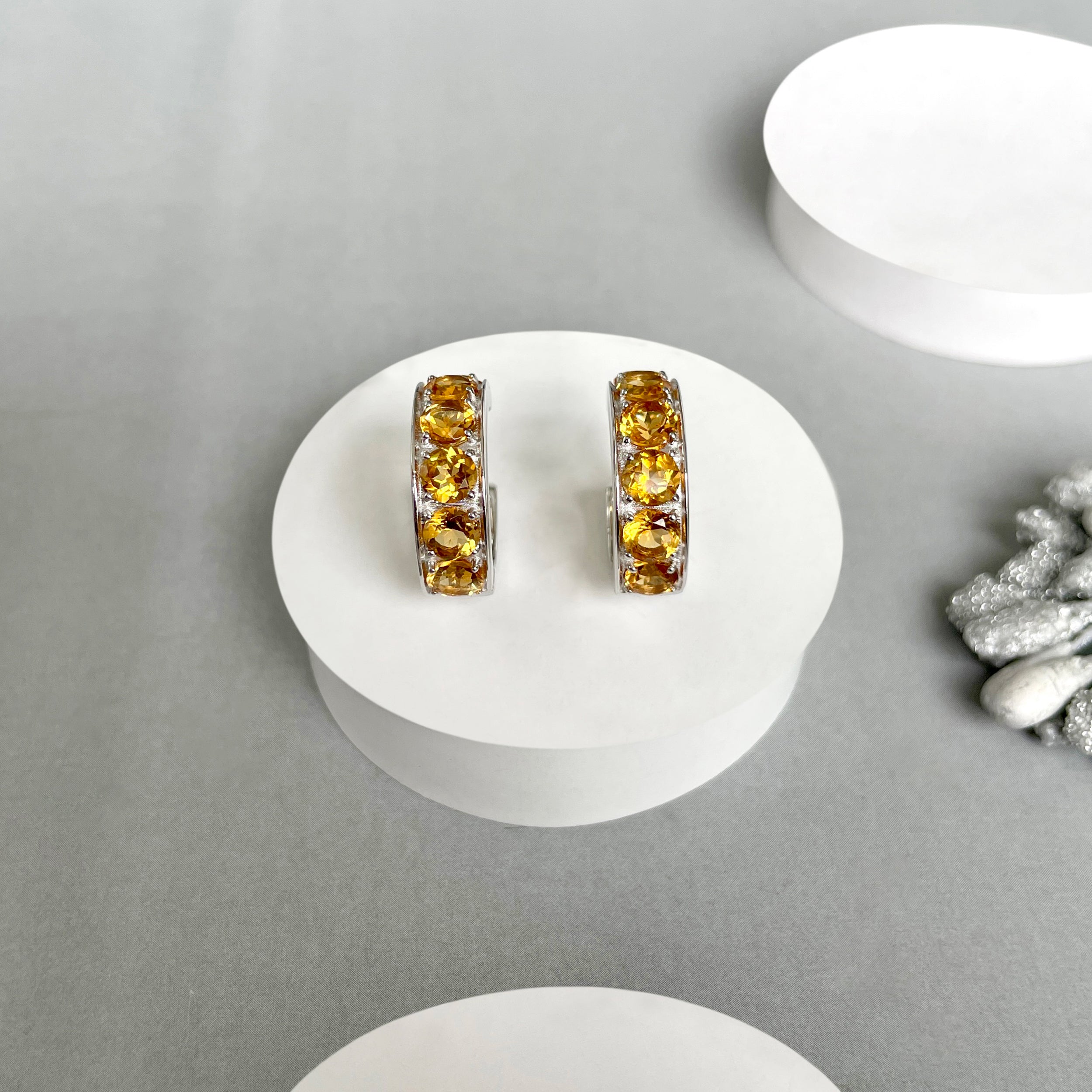 Citrine Hoop Earrings-(CIT-SE-973.)
