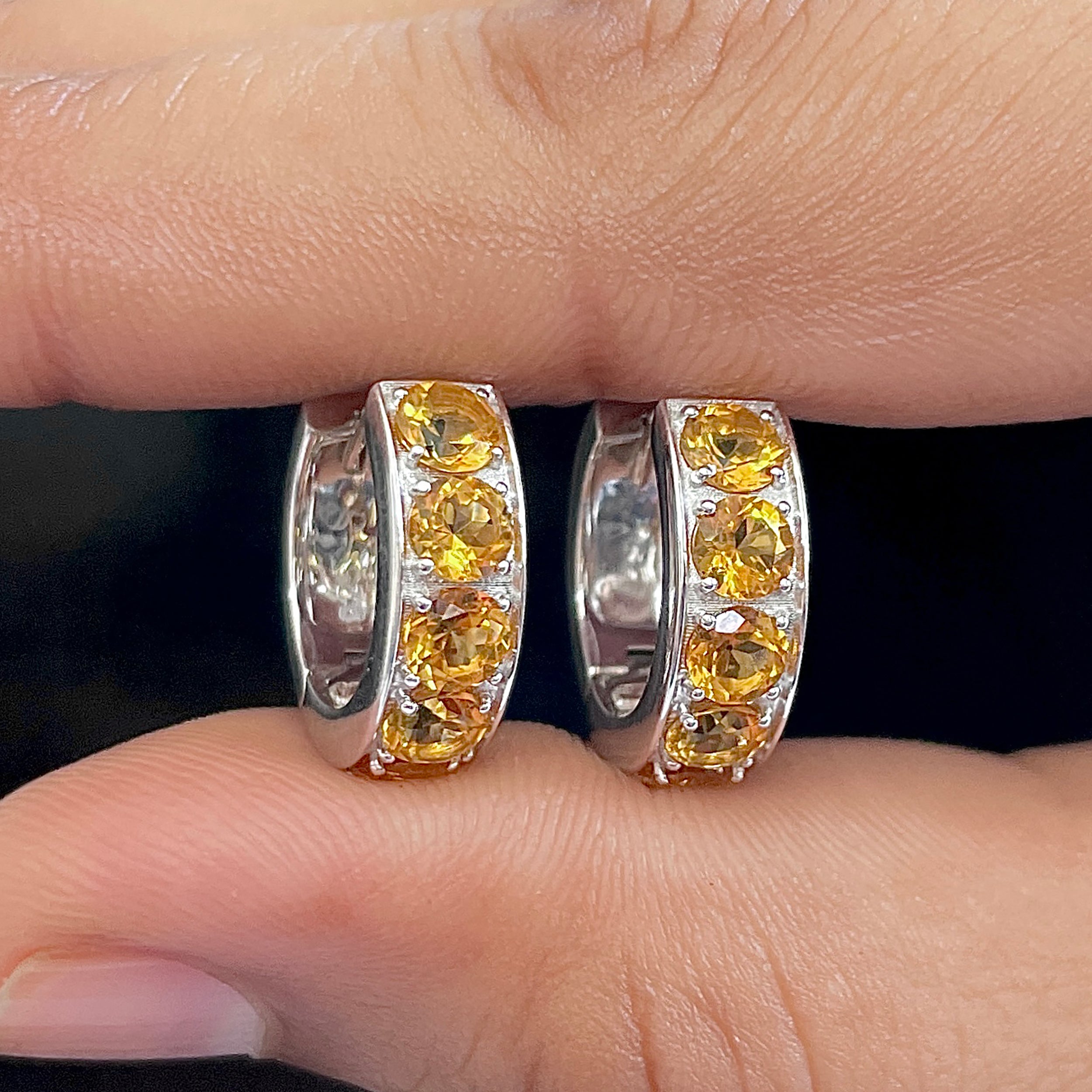 Citrine Hoop Earrings-(CIT-SE-973.)