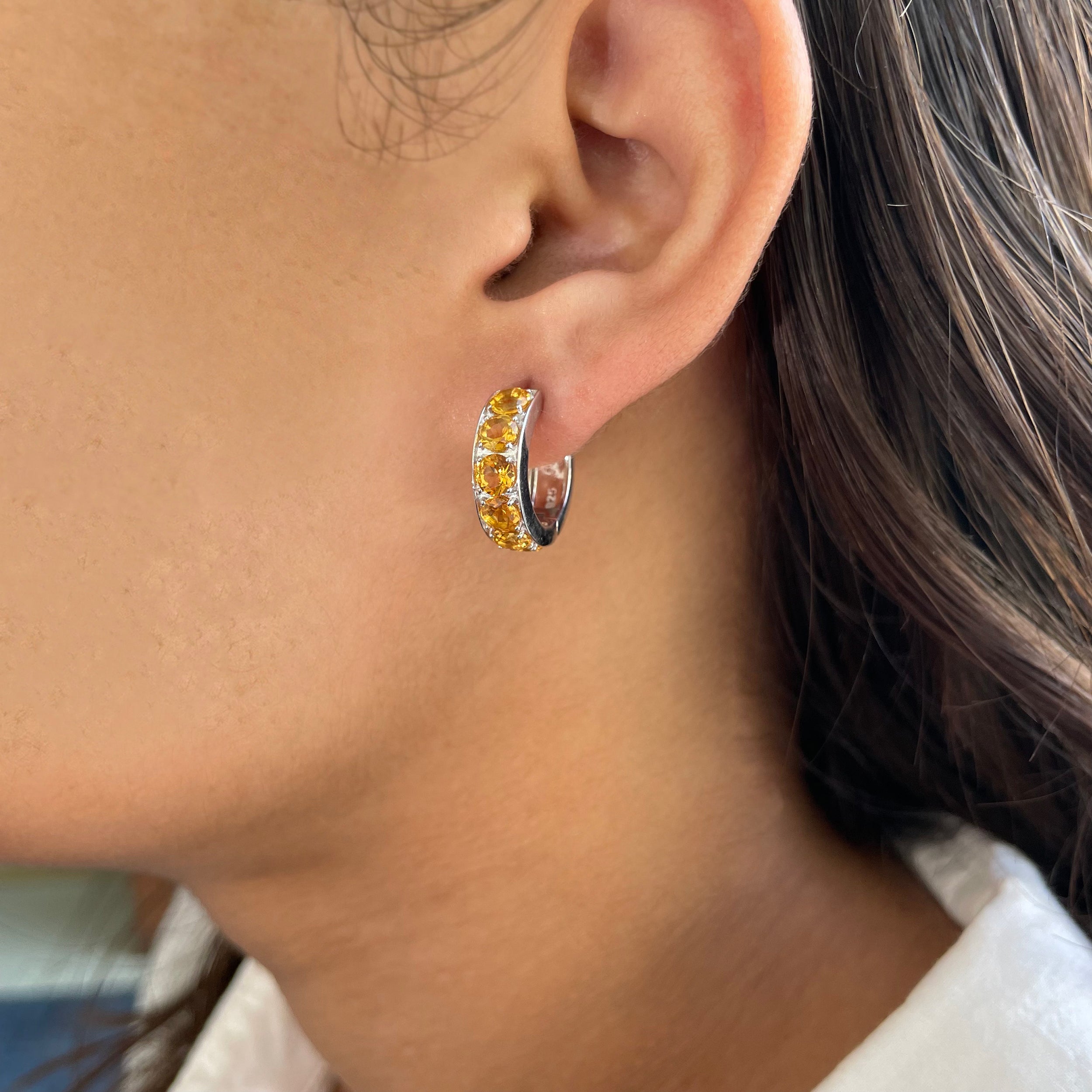 Citrine Hoop Earrings-(CIT-SE-973.)