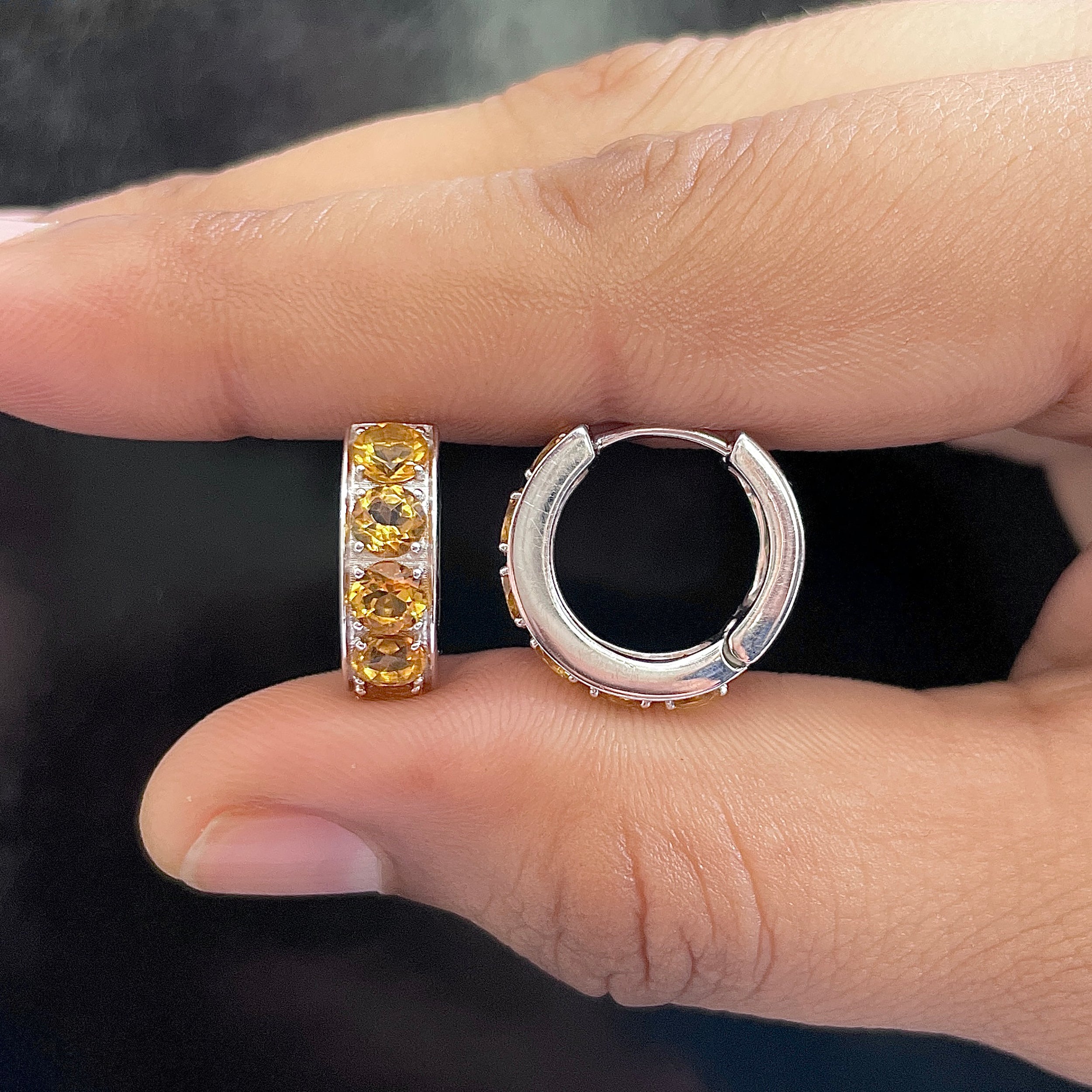 Citrine Hoop Earrings-(CIT-SE-973.)