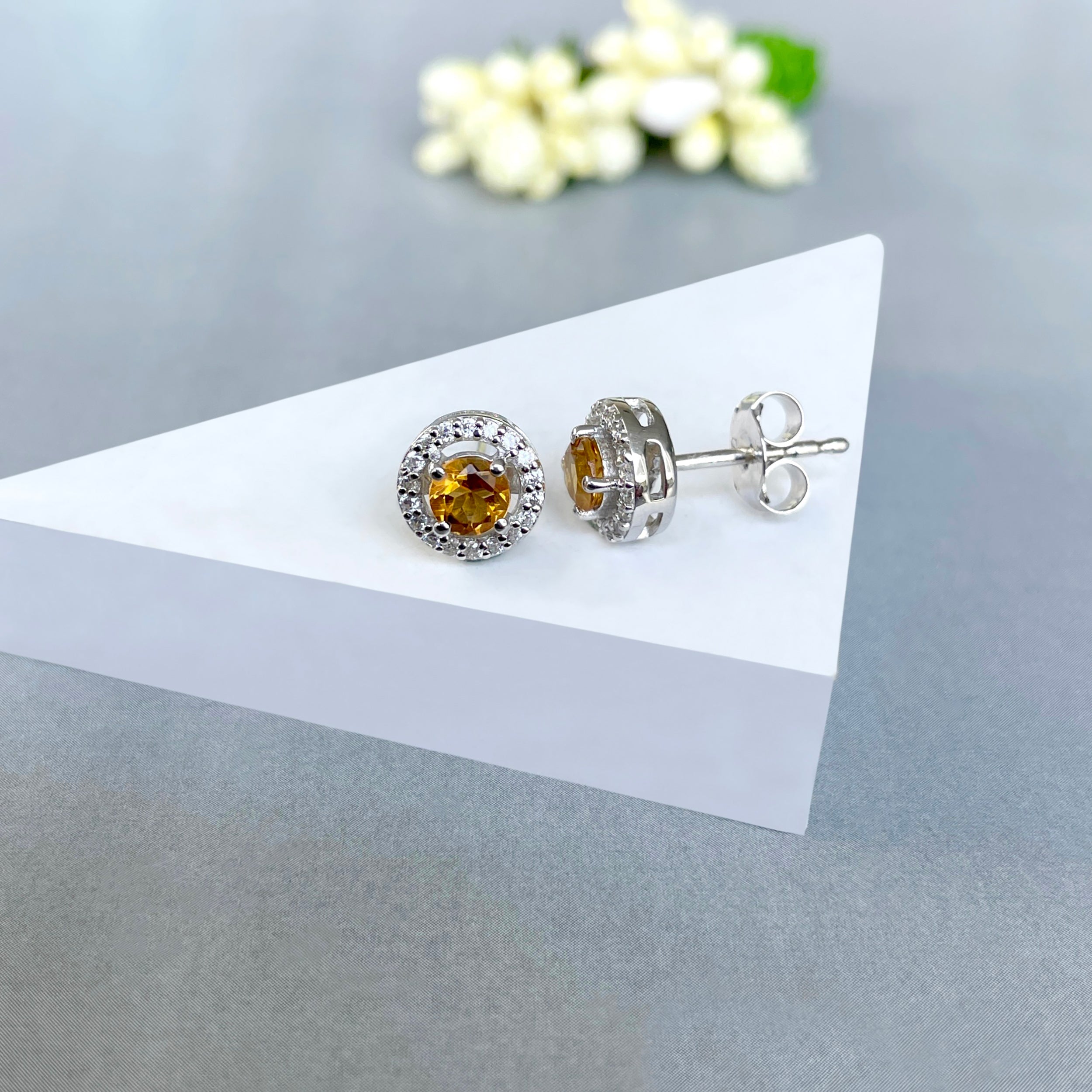 Citrine Stud Earrings-(CIT-SE-985.)
