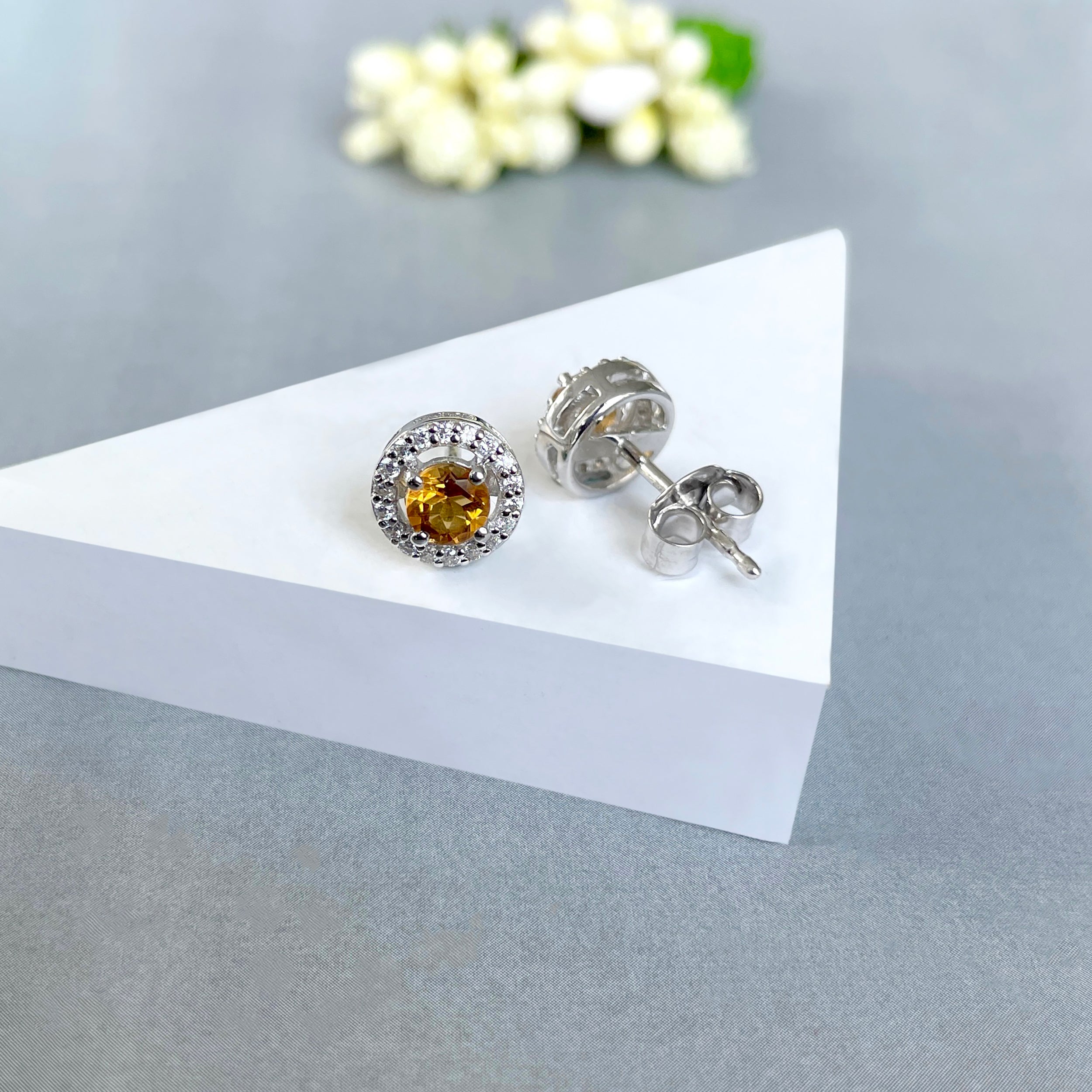 Citrine Stud Earrings-(CIT-SE-985.)
