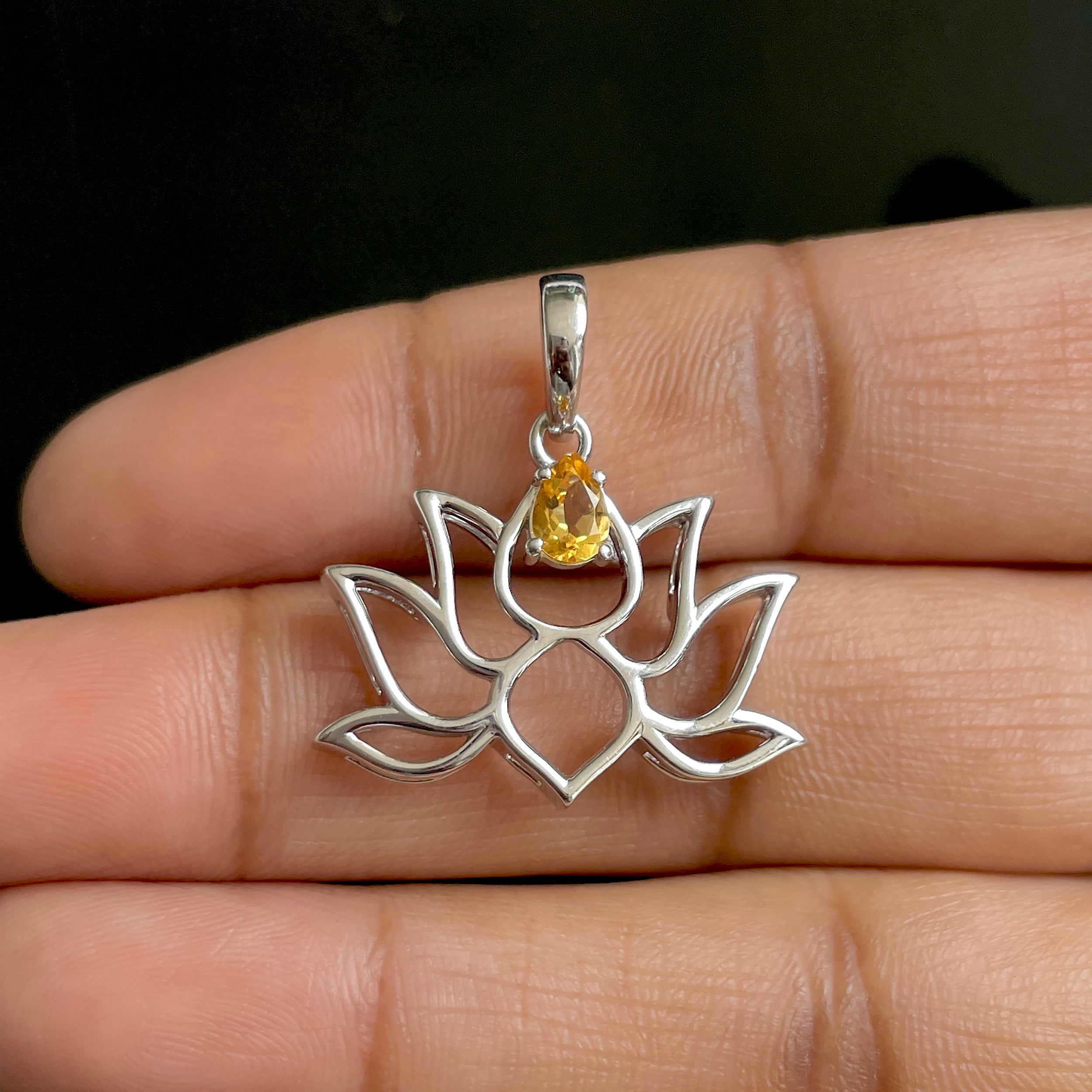 Citrine Lotus Pendant-(CIT-SN-156P.)