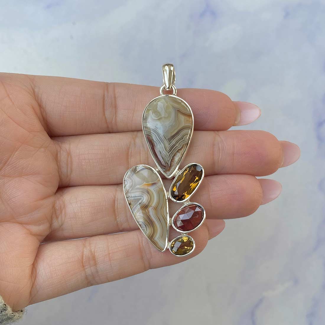 Crazy Lace Agate Pendant-(CLA-P-43.)