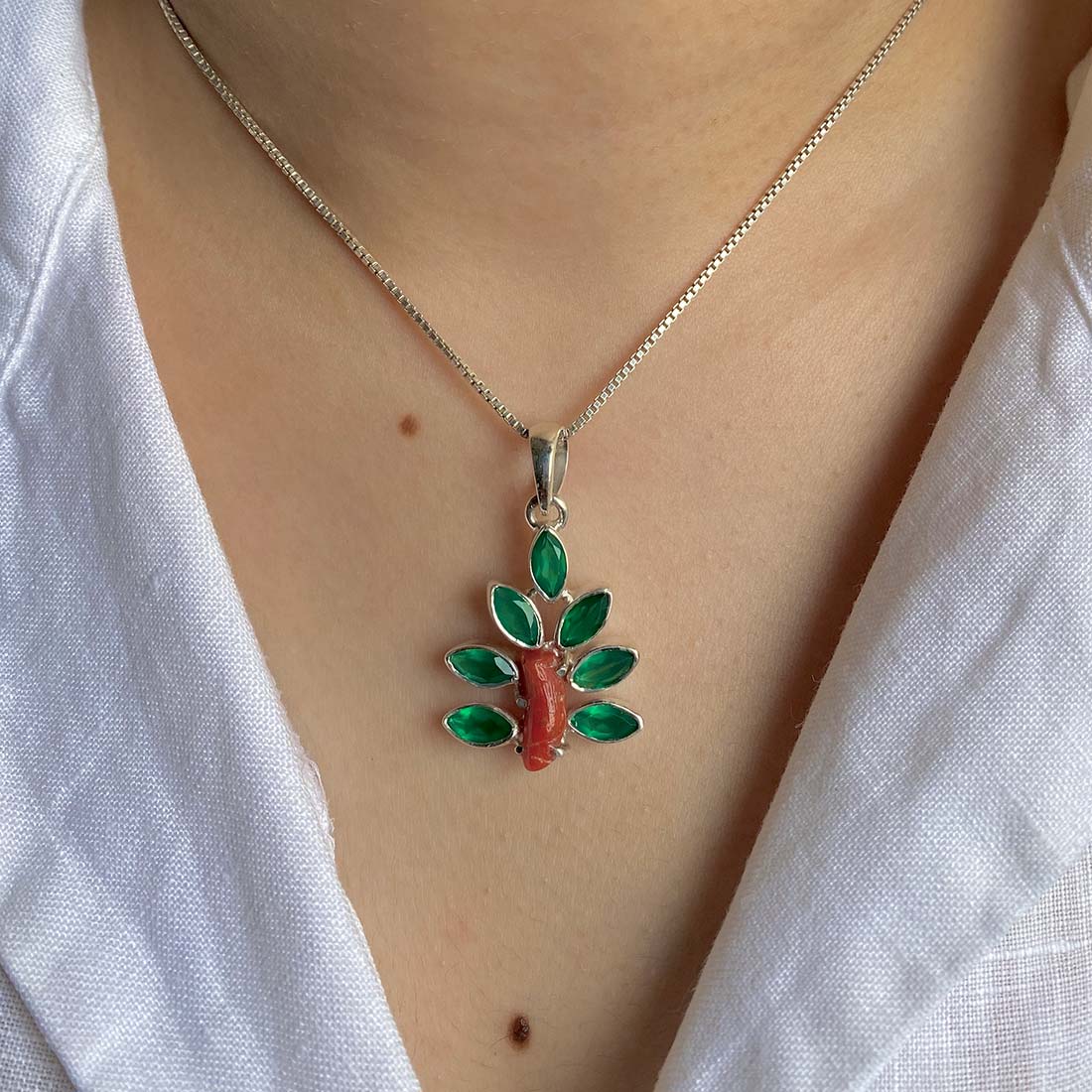 Red Coral / Green Onyx Pendant-(COR-P-53)