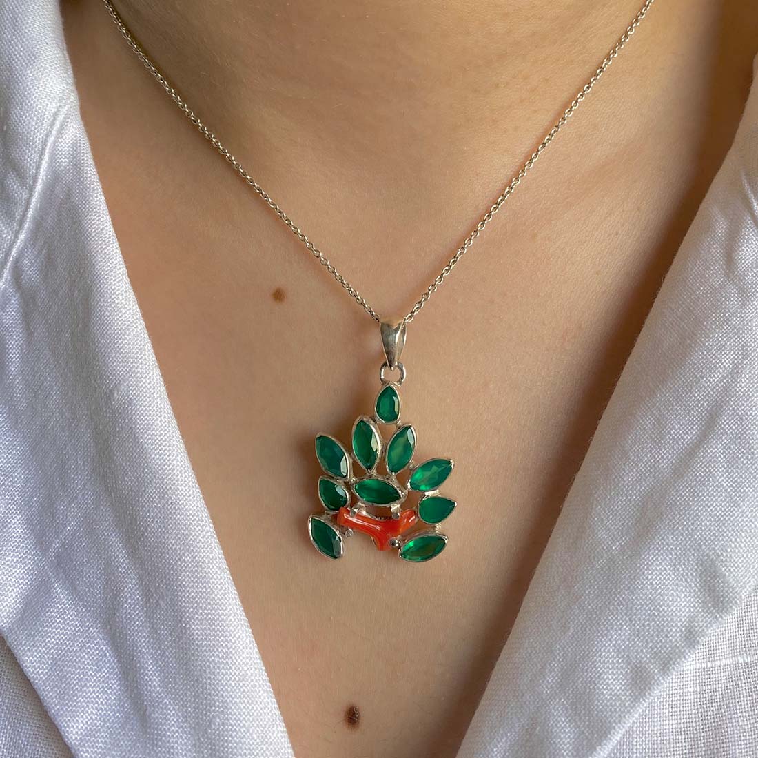 Red Coral / Green Onyx Pendant-(COR-P-68)