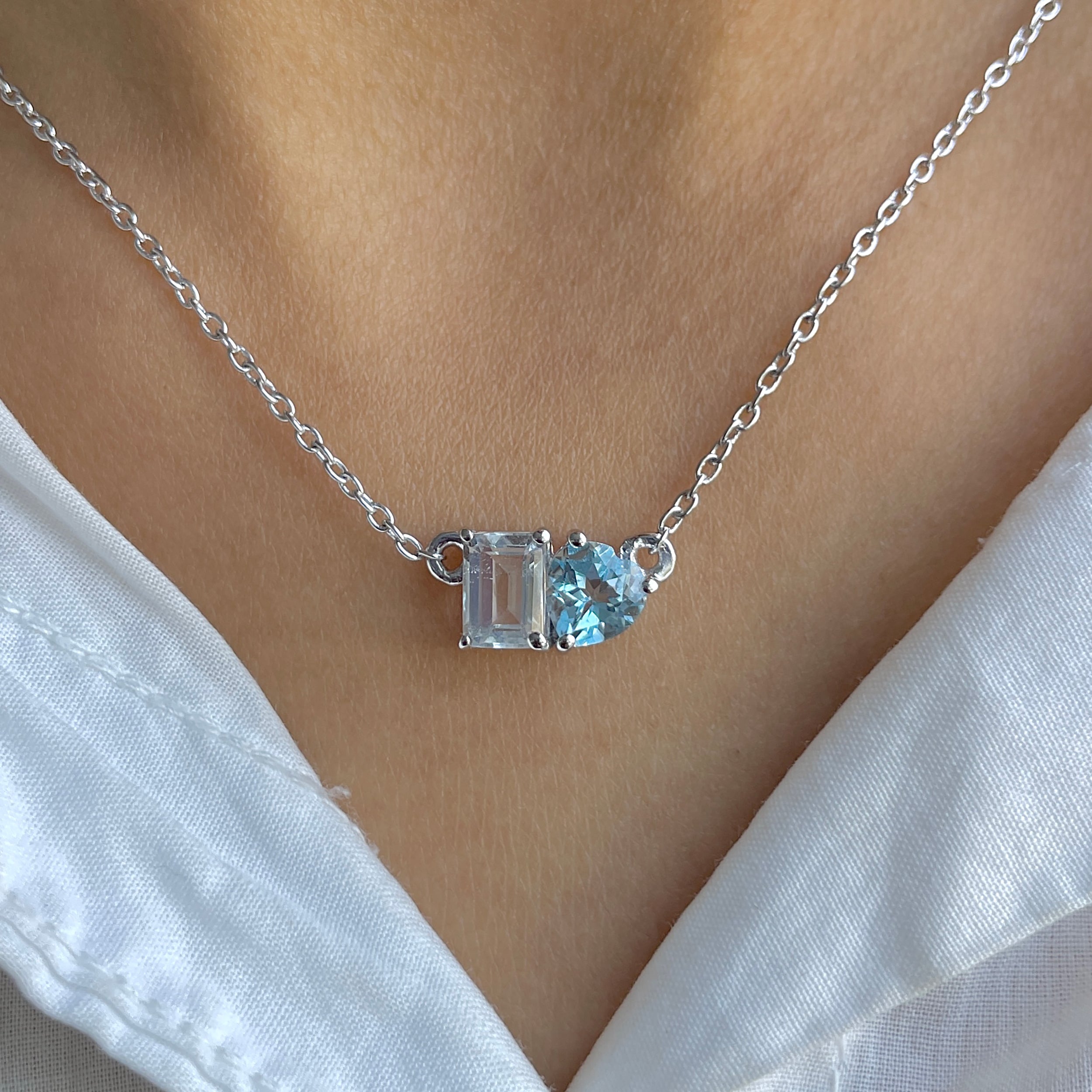 Blue Topaz & White Topaz Necklace-(BTZ-SN-586.)