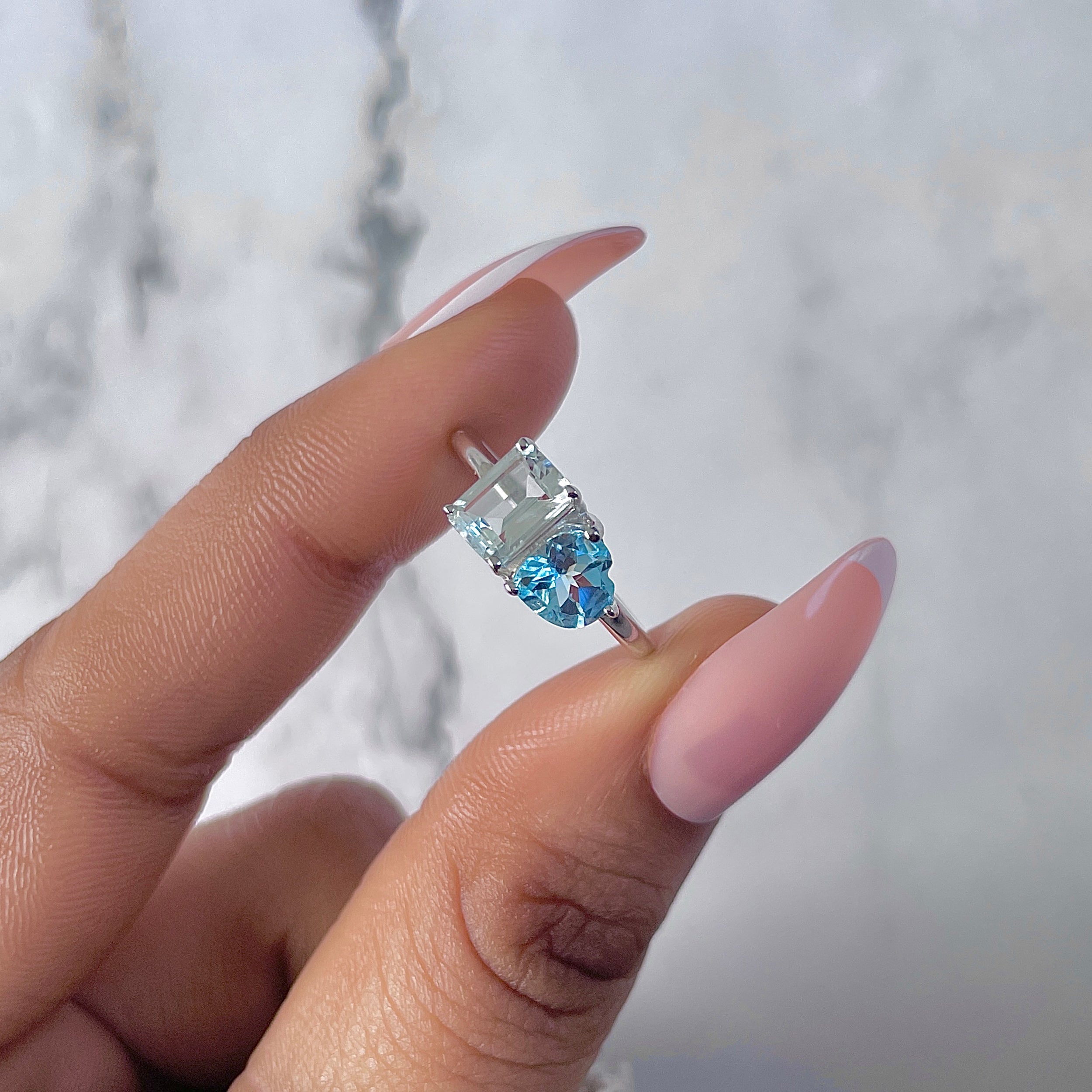 Blue Topaz & White Topaz Ring-(BTZ-SR-3549.)