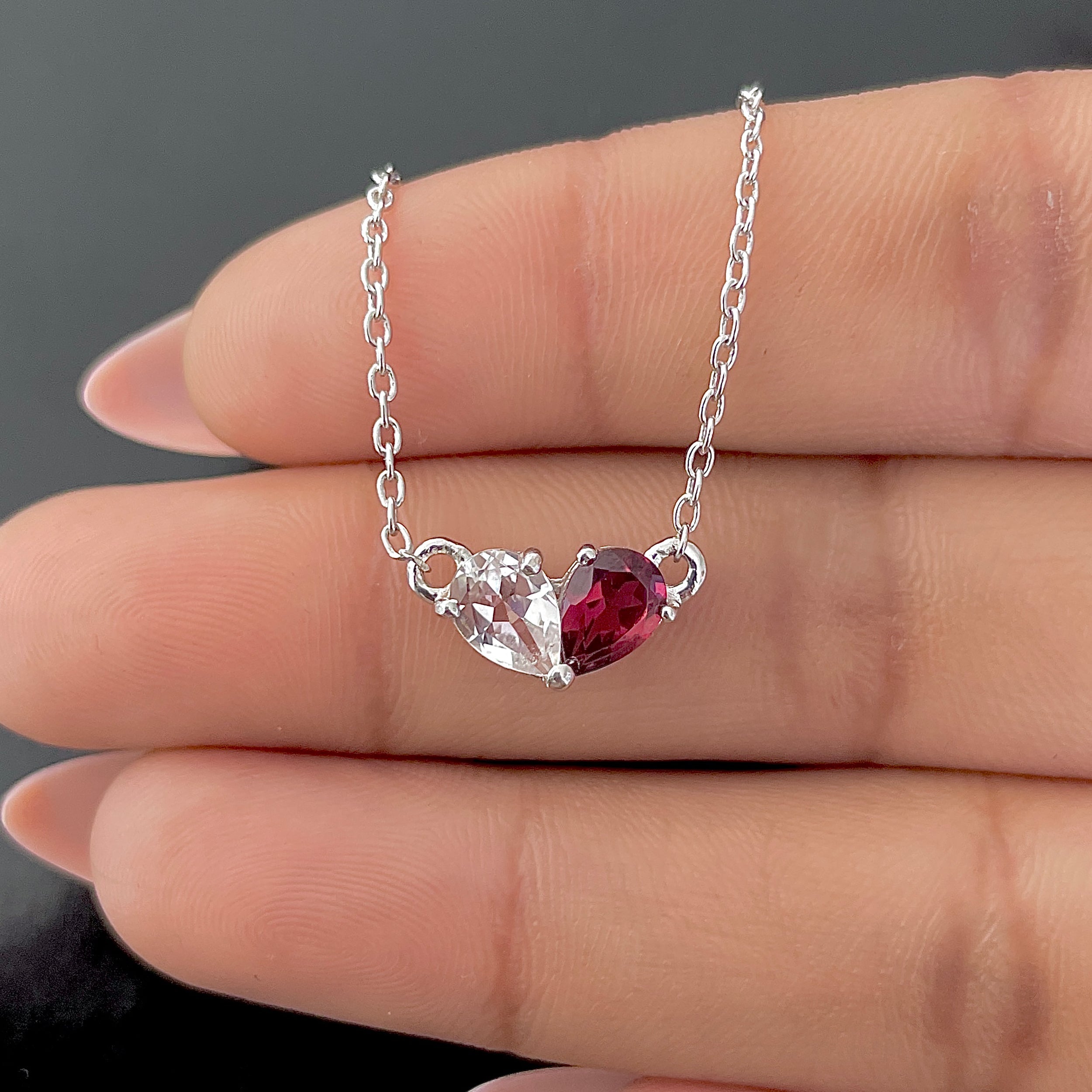 Garnet & White Topaz Necklace-(GAR-SN-584.)