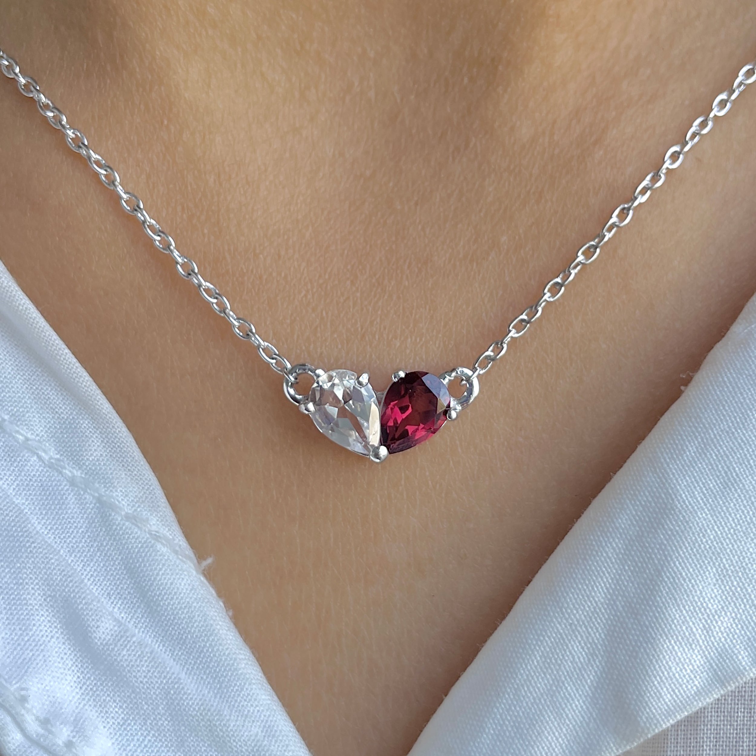 Garnet & White Topaz Necklace-(GAR-SN-584.)