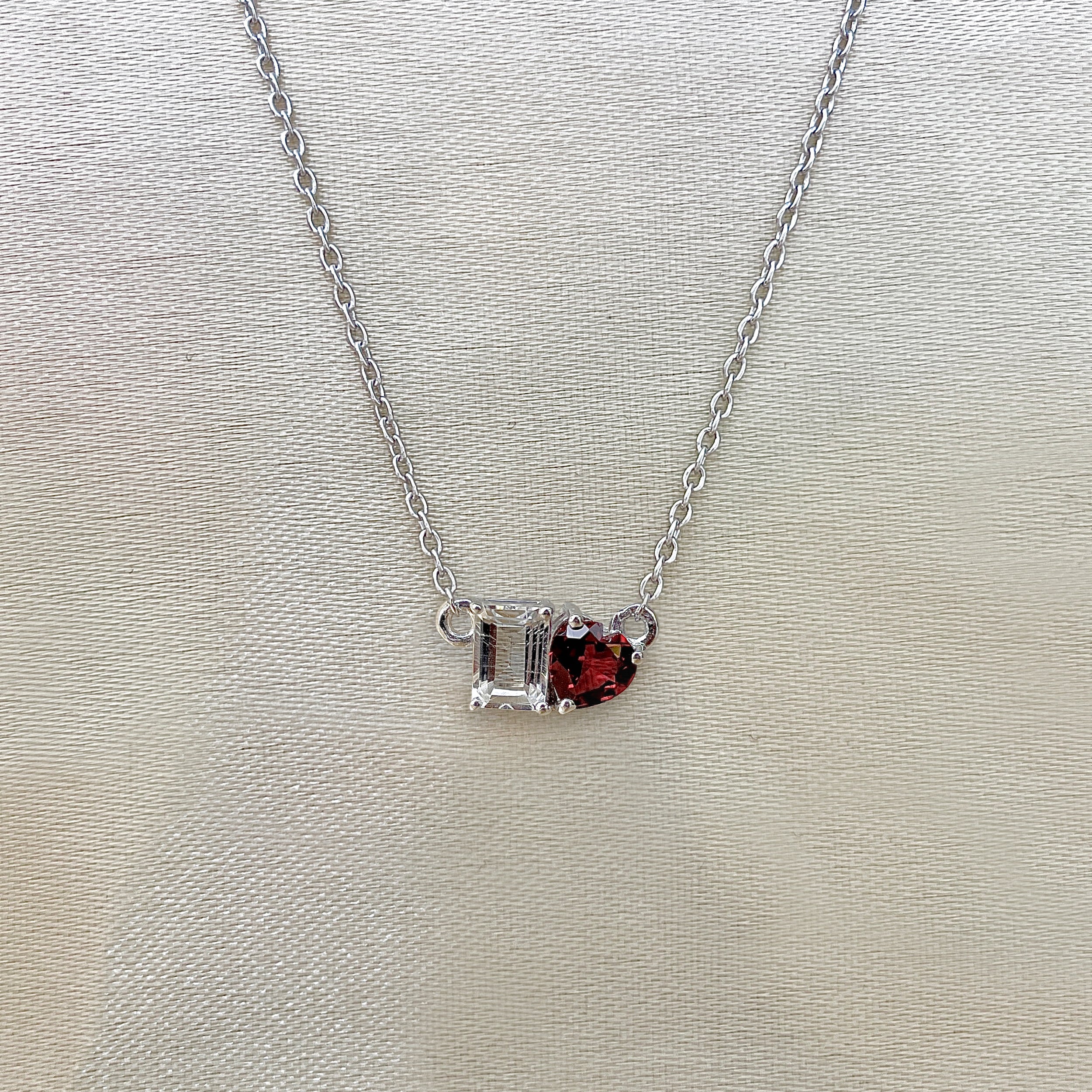 Garnet & White Topaz Necklace-(GAR-SN-586.)