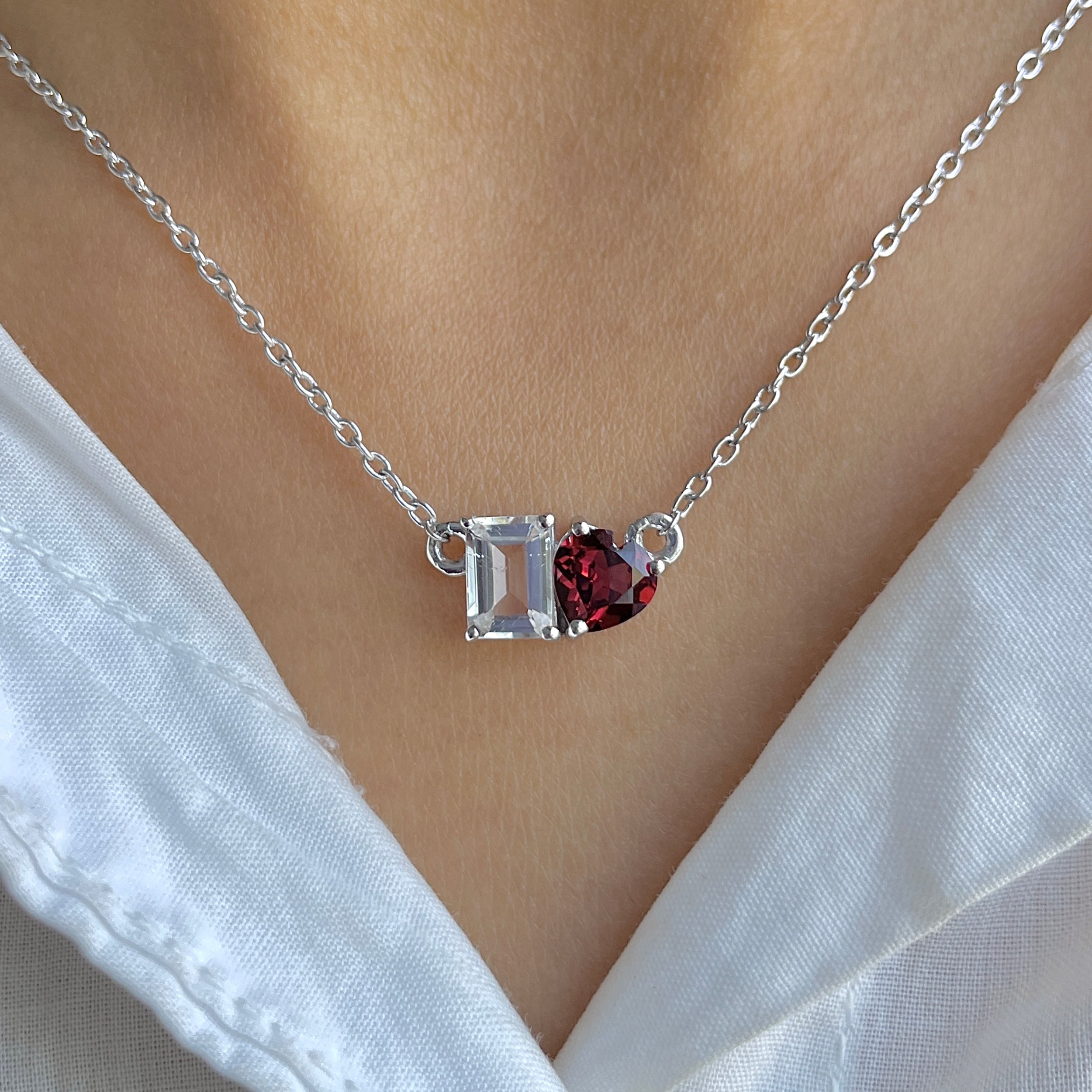 Garnet & White Topaz Necklace-(GAR-SN-586.)