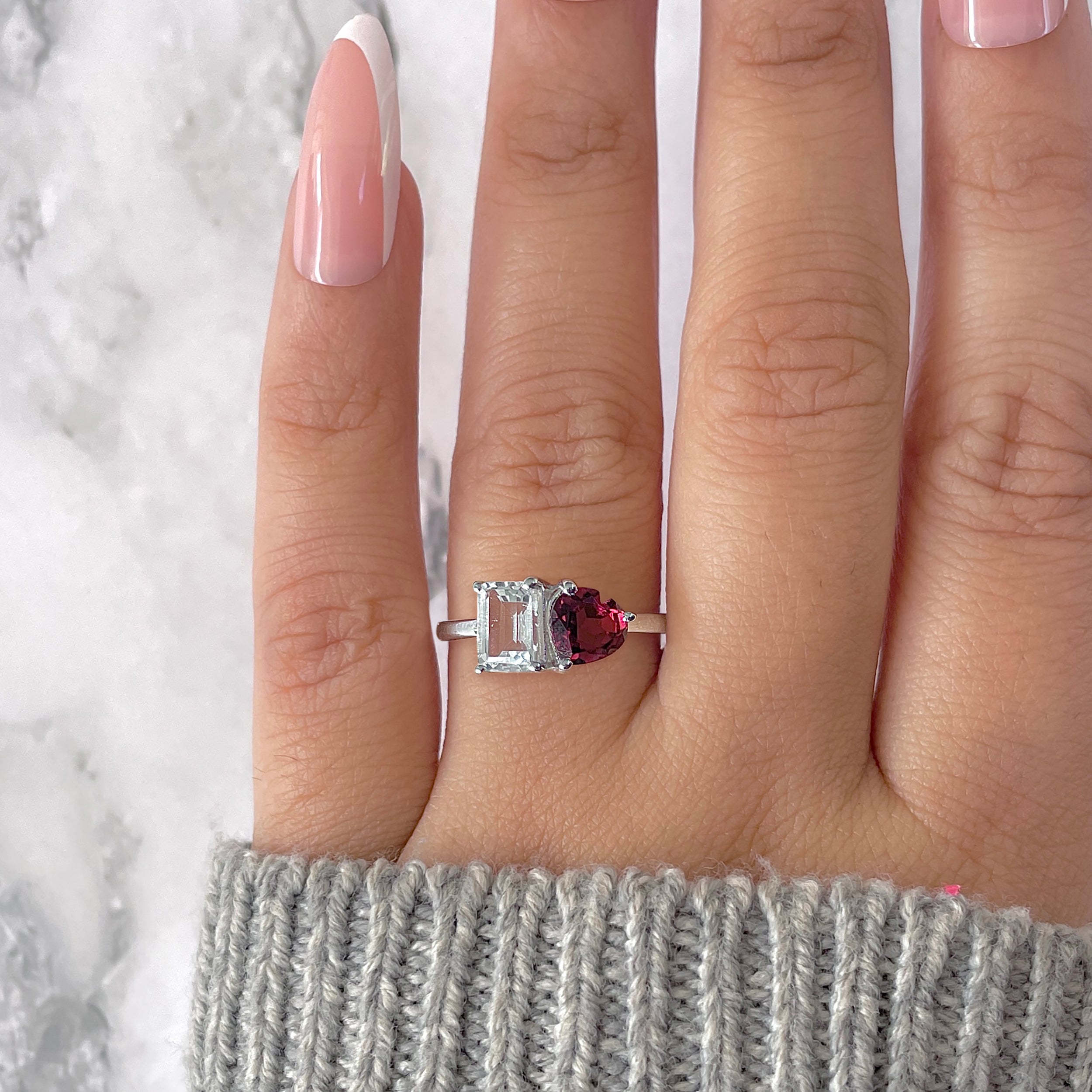 Garnet & White Topaz Ring-(GAR-SR-3549.)