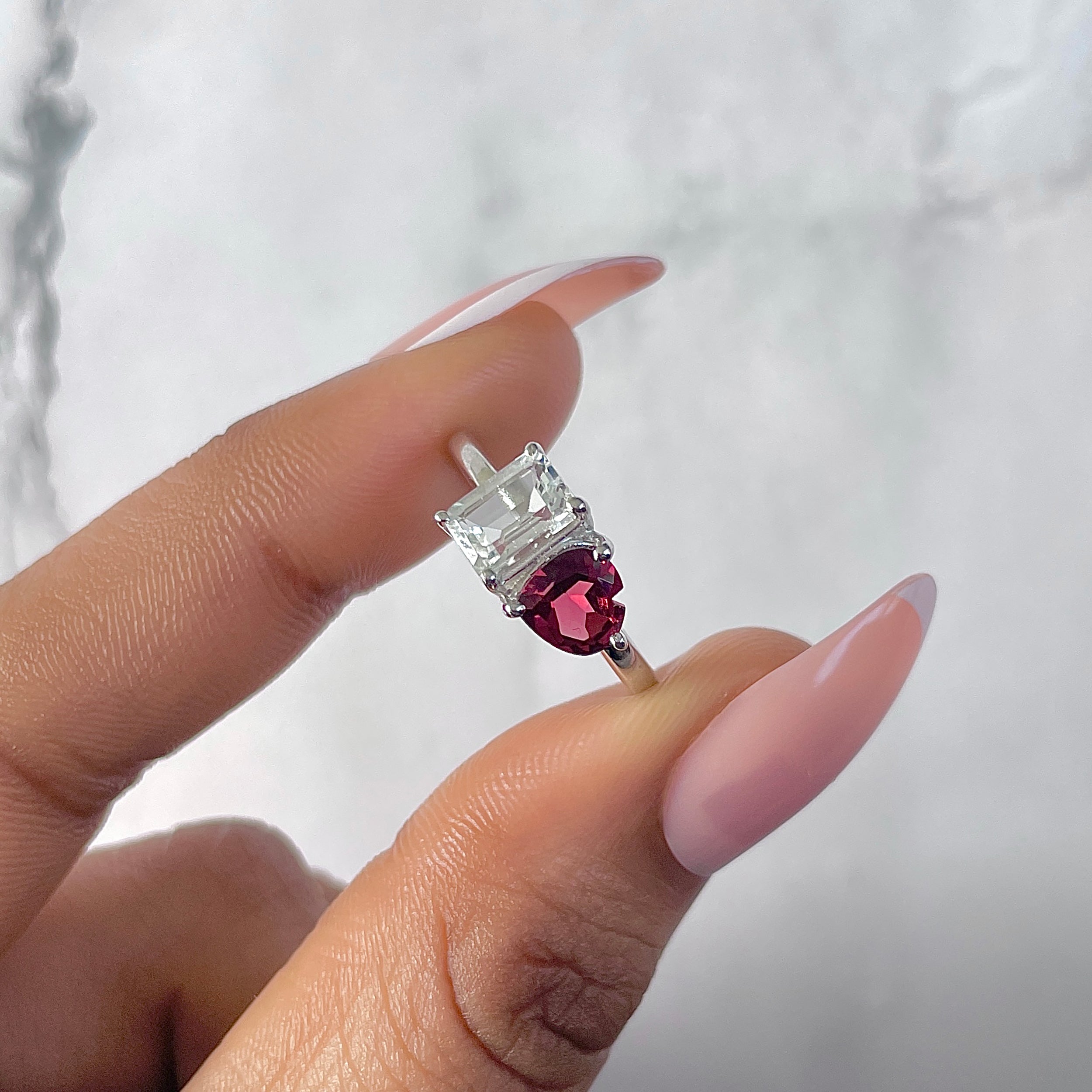 Garnet & White Topaz Ring-(GAR-SR-3549.)